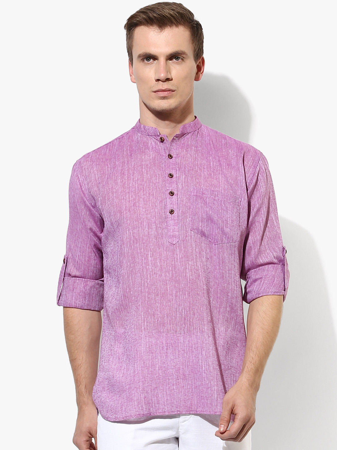 

Hangup Men Lavender Solid Straight Kurta