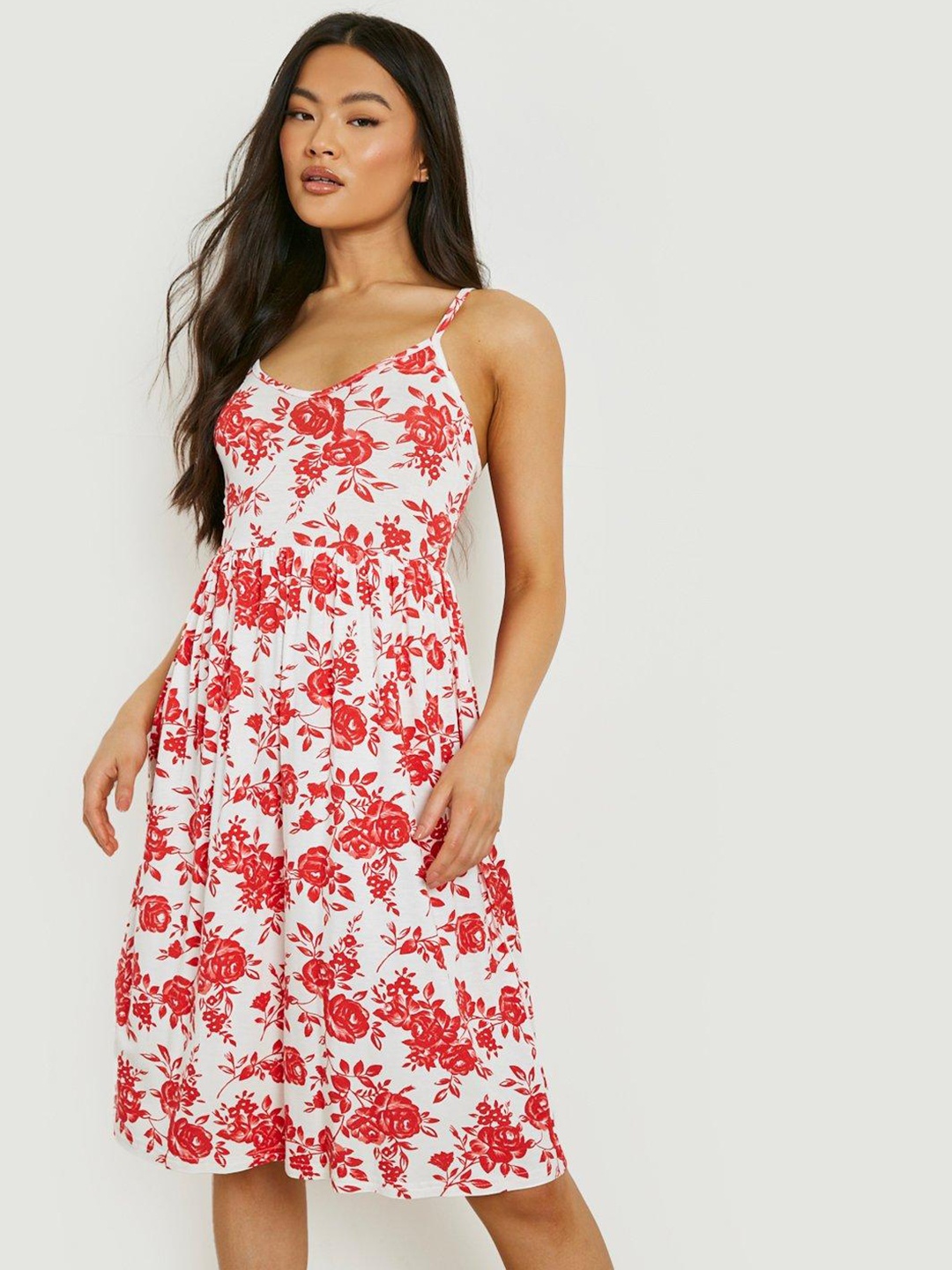 

Boohoo Floral Printed A-Line Mini Dress, White