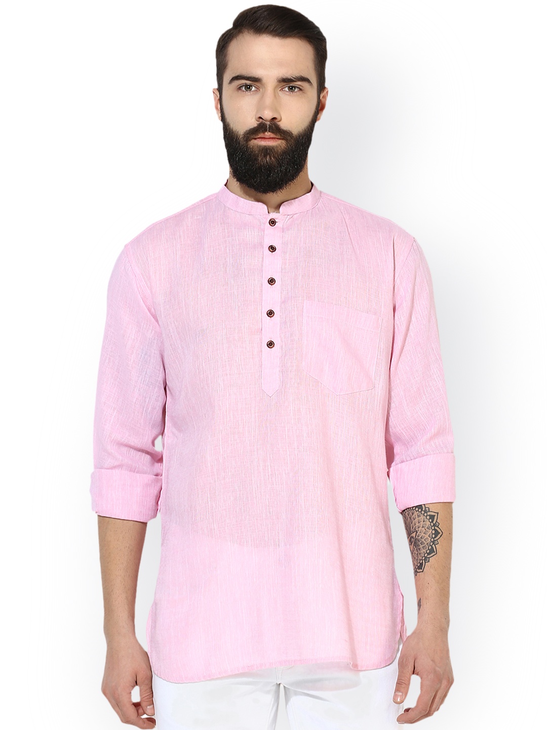 

Hangup Men Pink Solid Straight Kurta