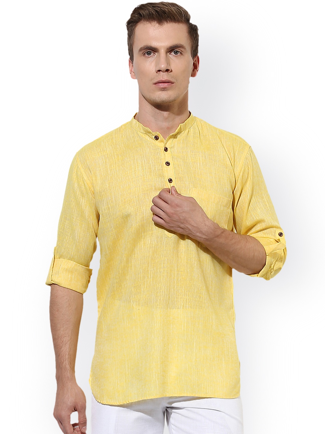 Hangup Men Yellow Solid Straight Kurta
