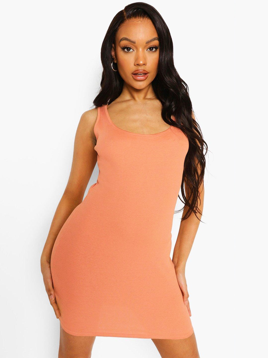 

Boohoo Pure Cotton Bodycon Mini Dress, Rust