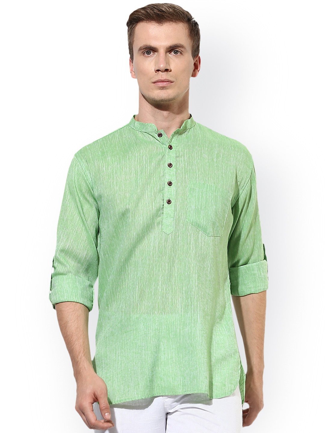 

Hangup Men Green Solid Straight Kurta