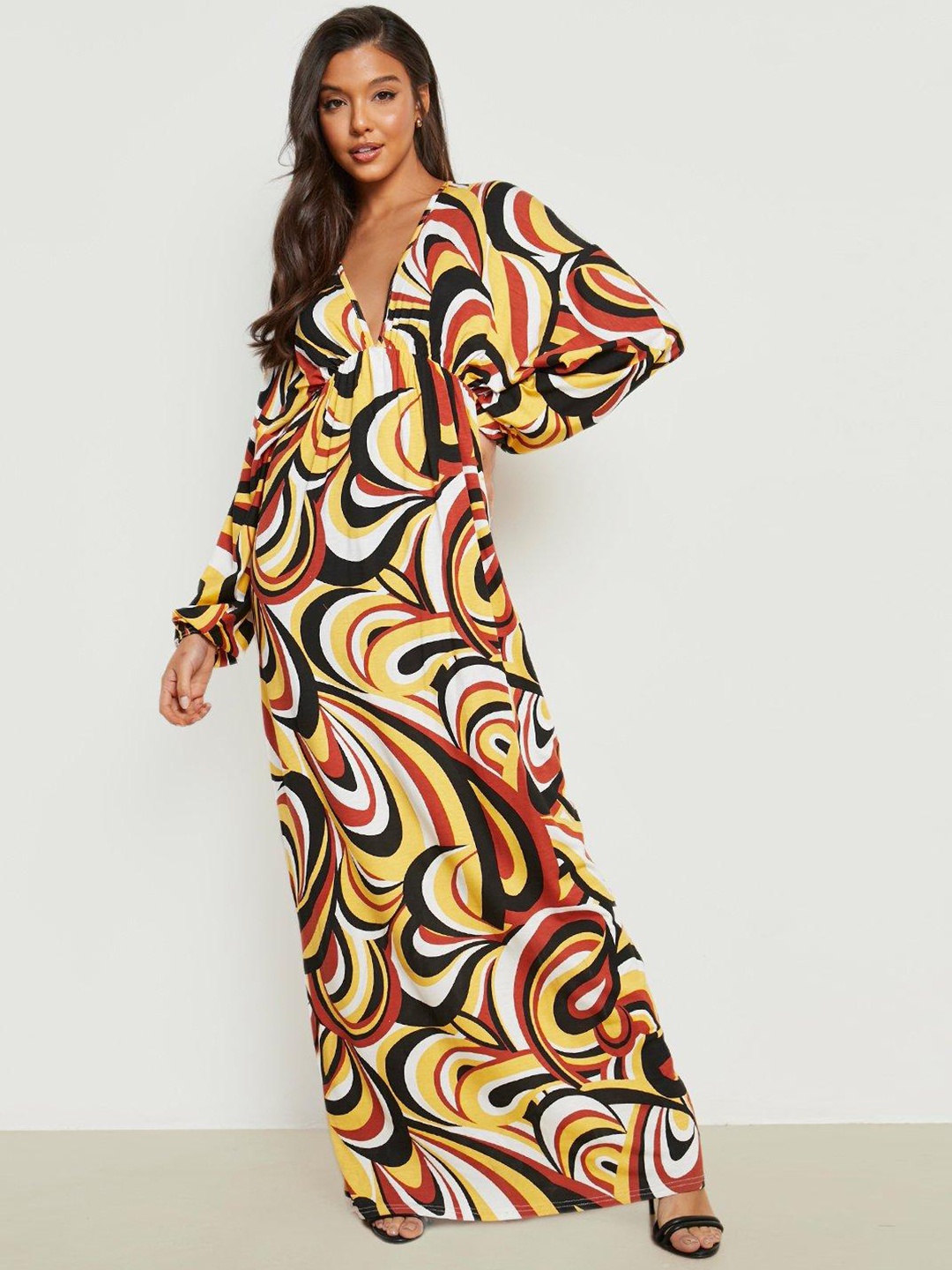 

Boohoo Abstract Print Batwing Sleeve Maxi Dress, Yellow