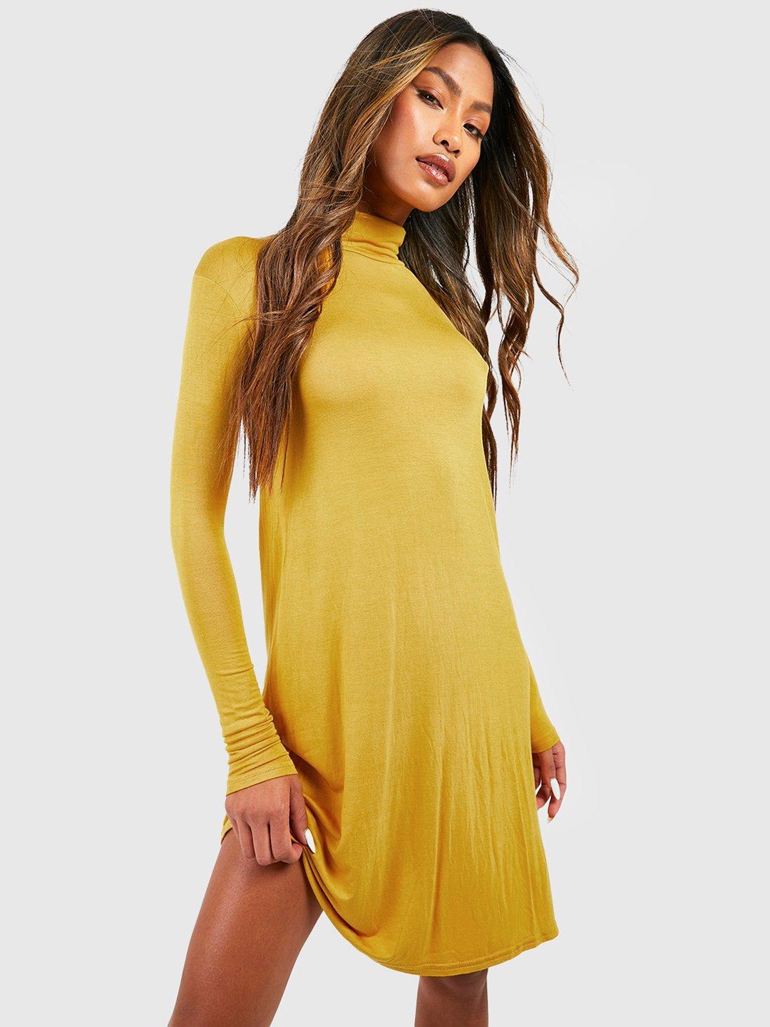 

Boohoo Turtle Neck A-Line Dress, Mustard