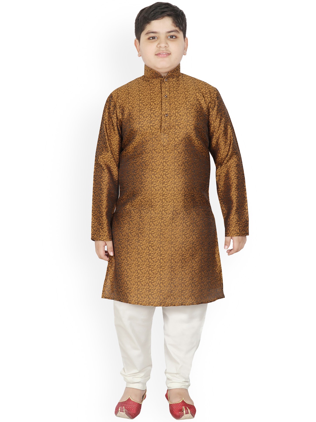 

SG YUVRAJ Boys Ethnic Motifs Woven Design Kurta With Pyjamas, Brown