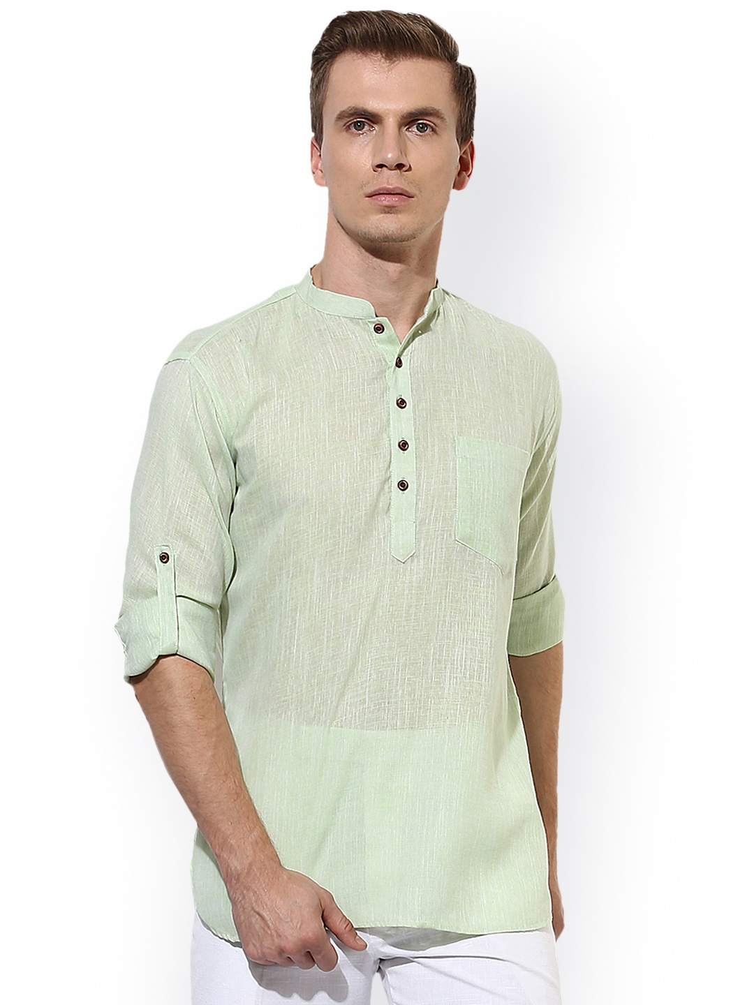 

Hangup Men Green Solid Straight Kurta