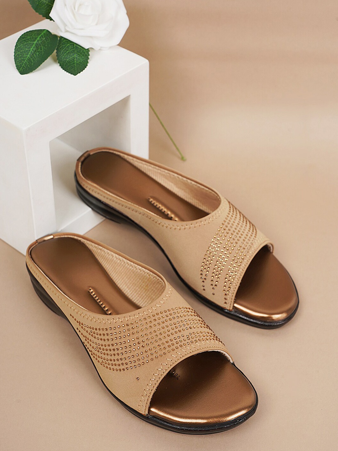 

Style Shoes Embellished Open Toe Mules, Beige