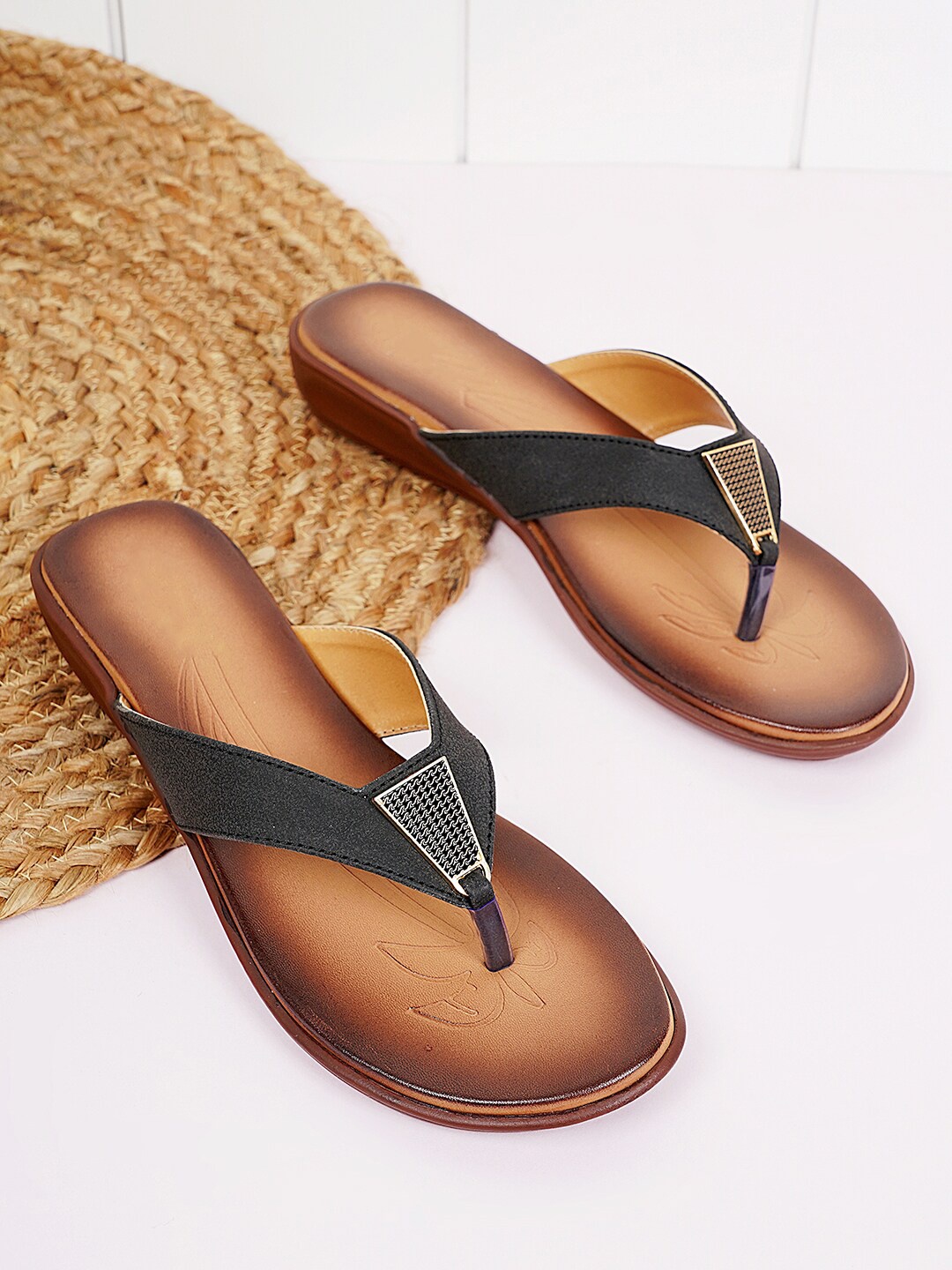

Style Shoes Buckled Open Toe Flats, Black