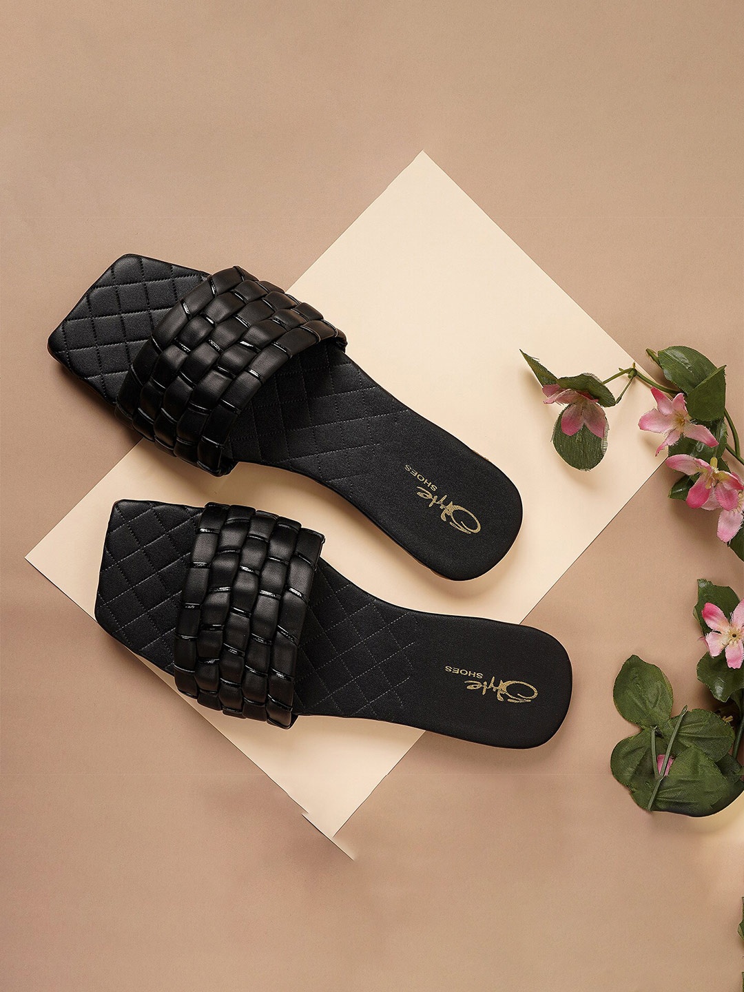 

Style Shoes Textured Open Toe Flats, Black