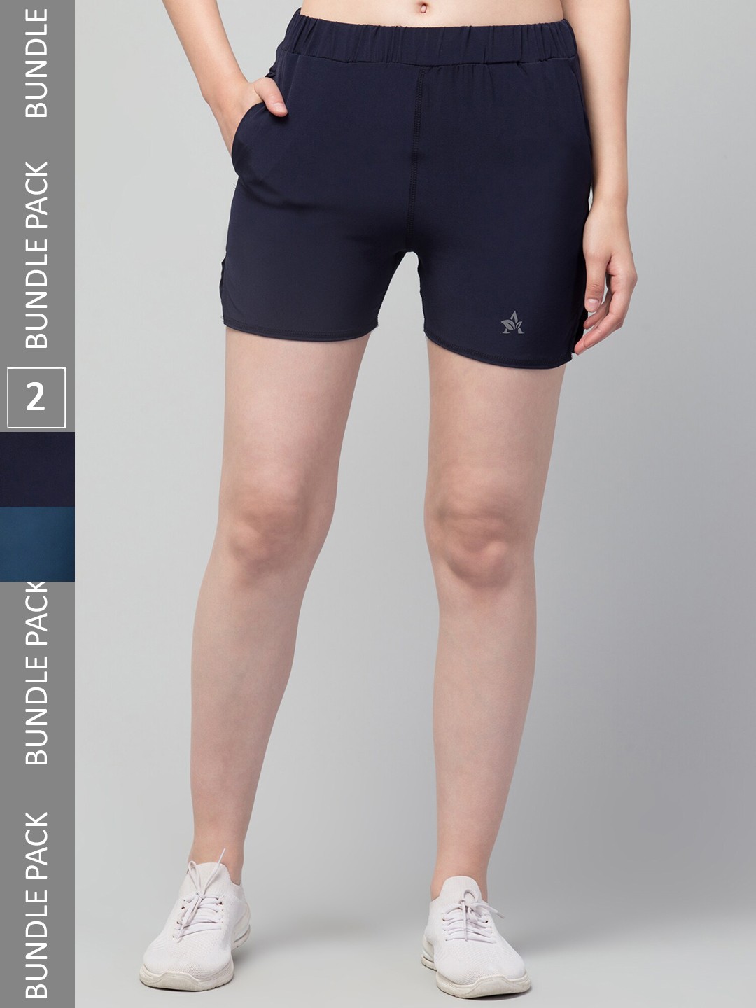 

Lebami Women Pack Of 2 Mid-Rise with e-Dry Technology Sports Shorts, Navy blue