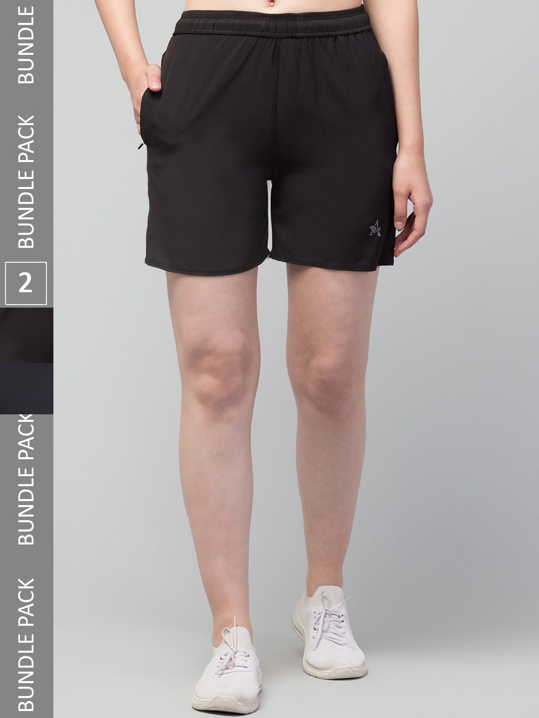 

Lebami Women Pack Of 2 Mid-Rise with e-Dry Technology Sports Shorts, Black