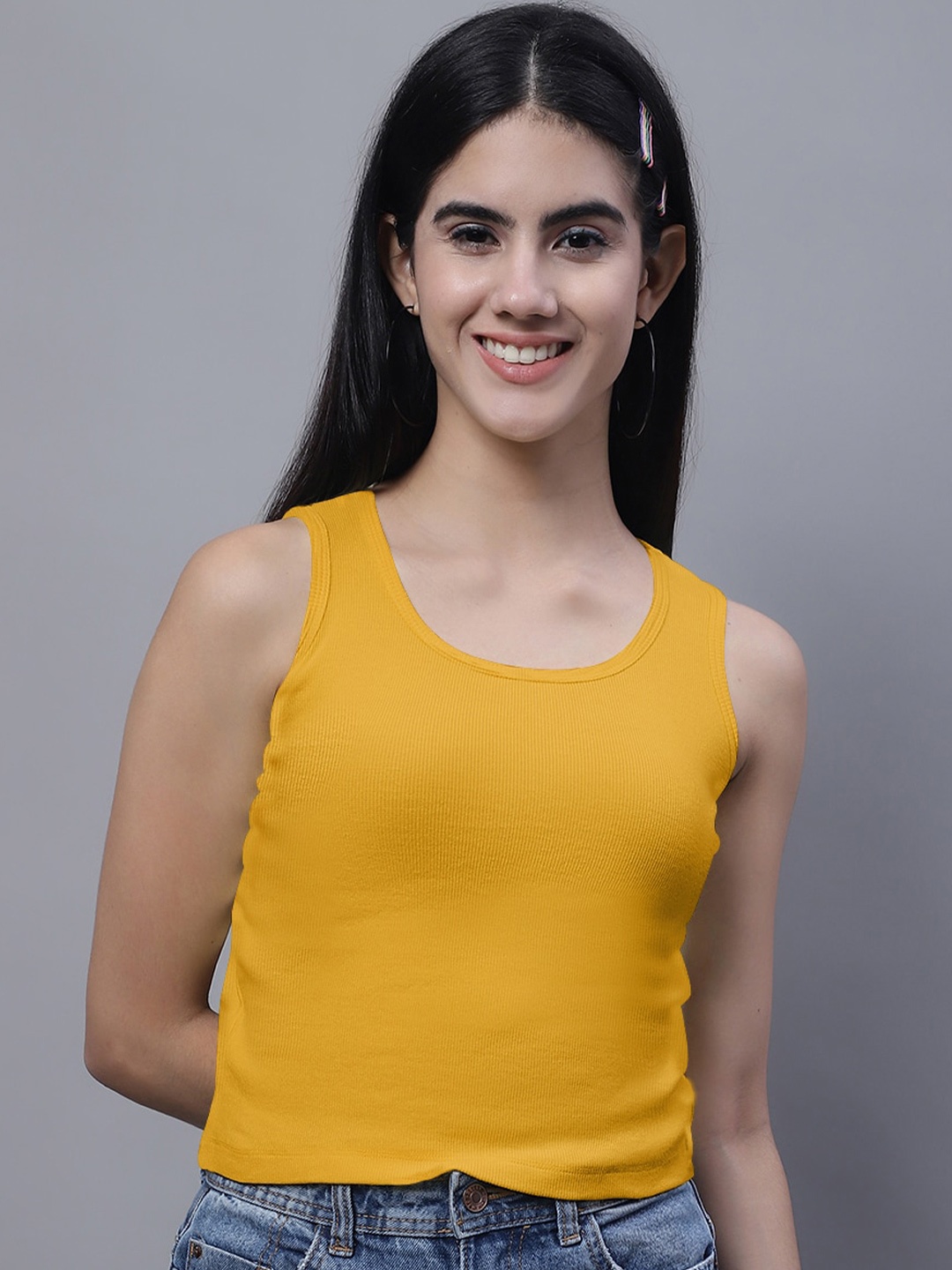 

FBAR Round Neck Ribbed Cotton Tank Top, Gold