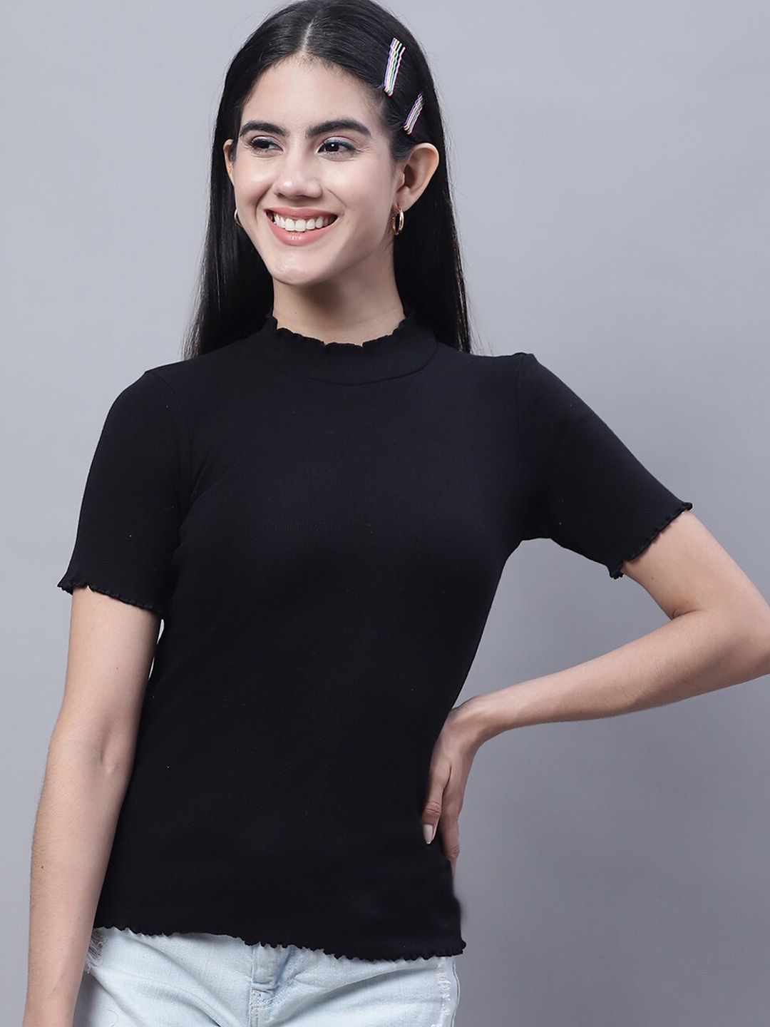 

FBAR Turtle Neck Cotton Fitted Top, Black