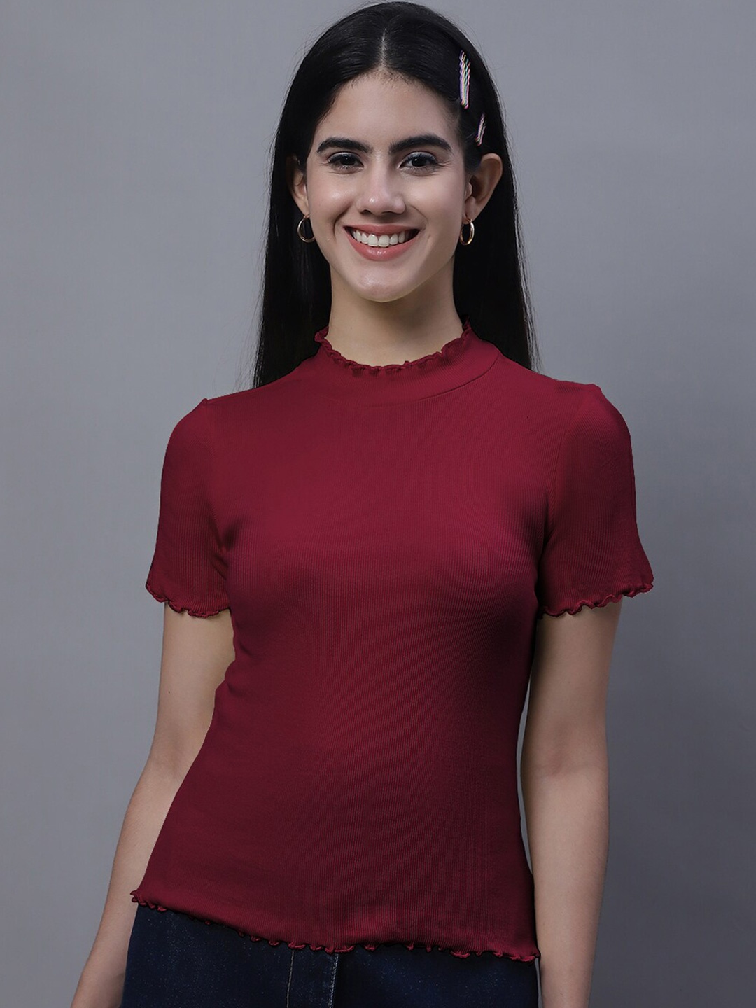 

FBAR Turtle Neck Cotton Fitted Top, Maroon