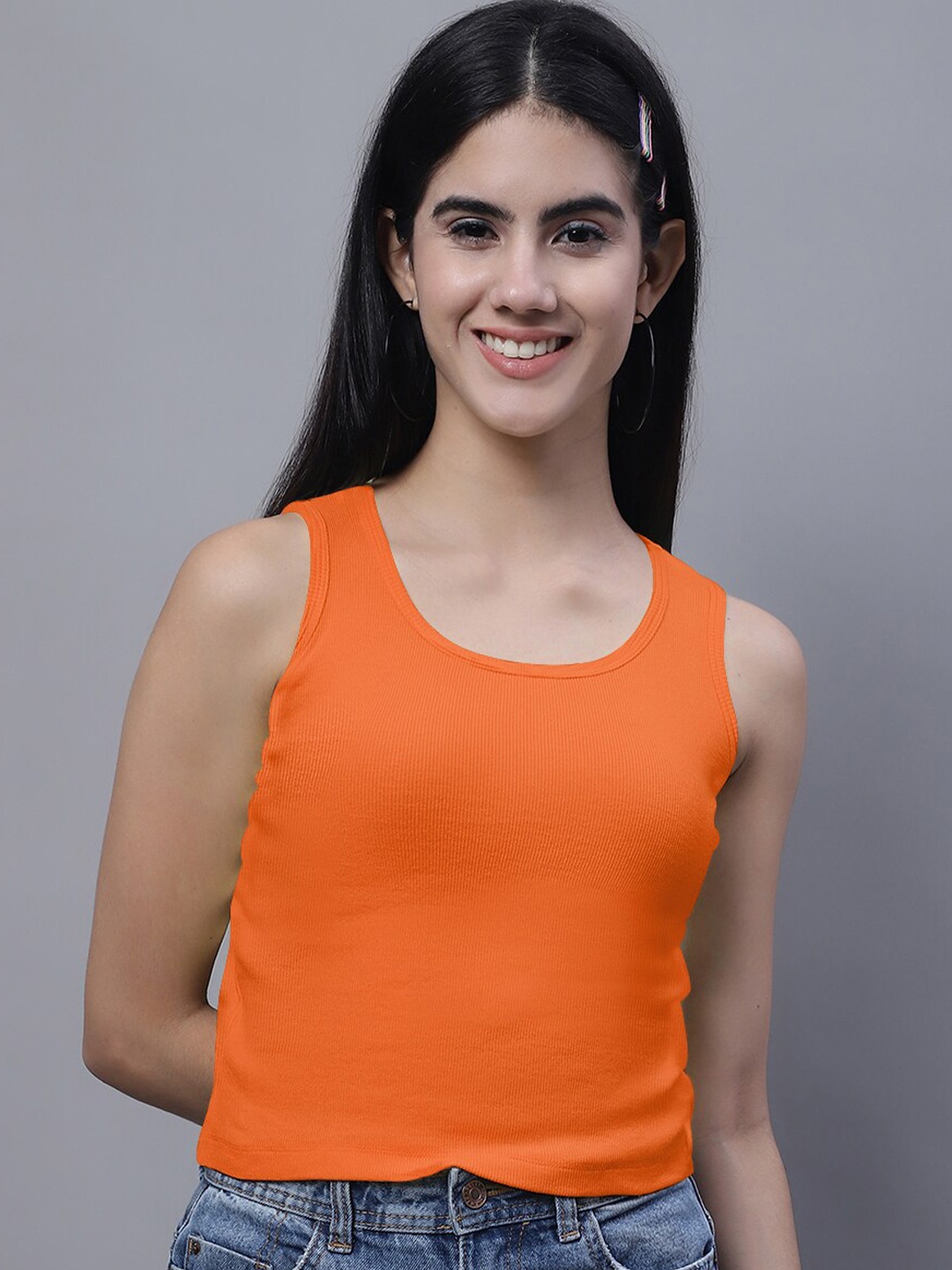 

FBAR Round Neck Cotton Rib Tank Top, Orange