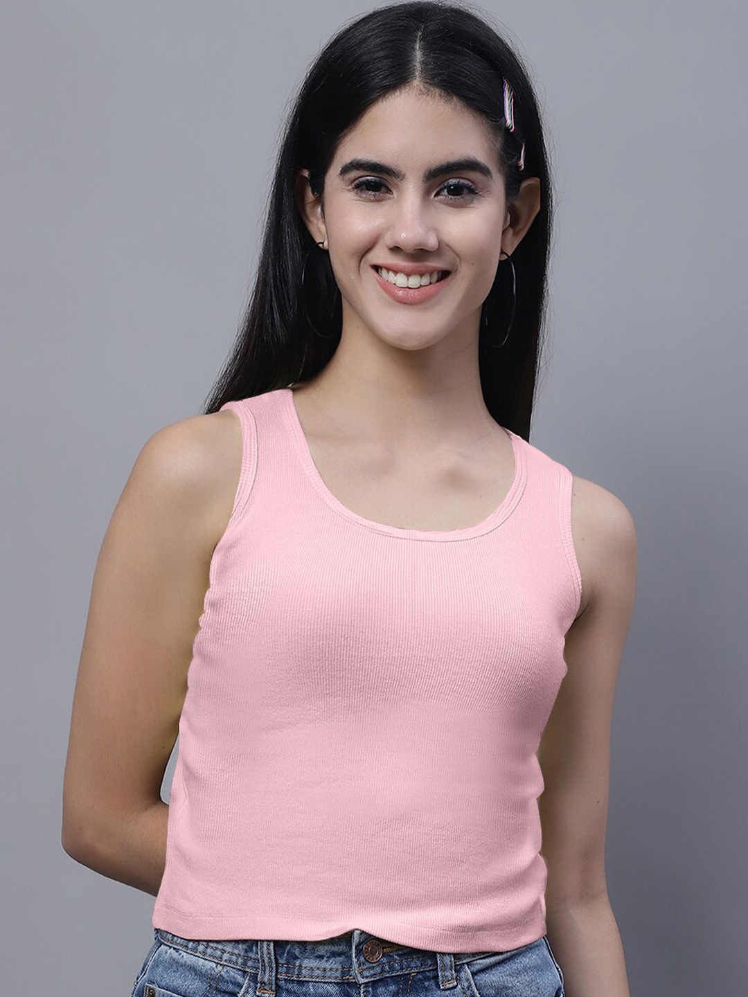 

FBAR Round Neck Ribbed Cotton Tank Top, Coral