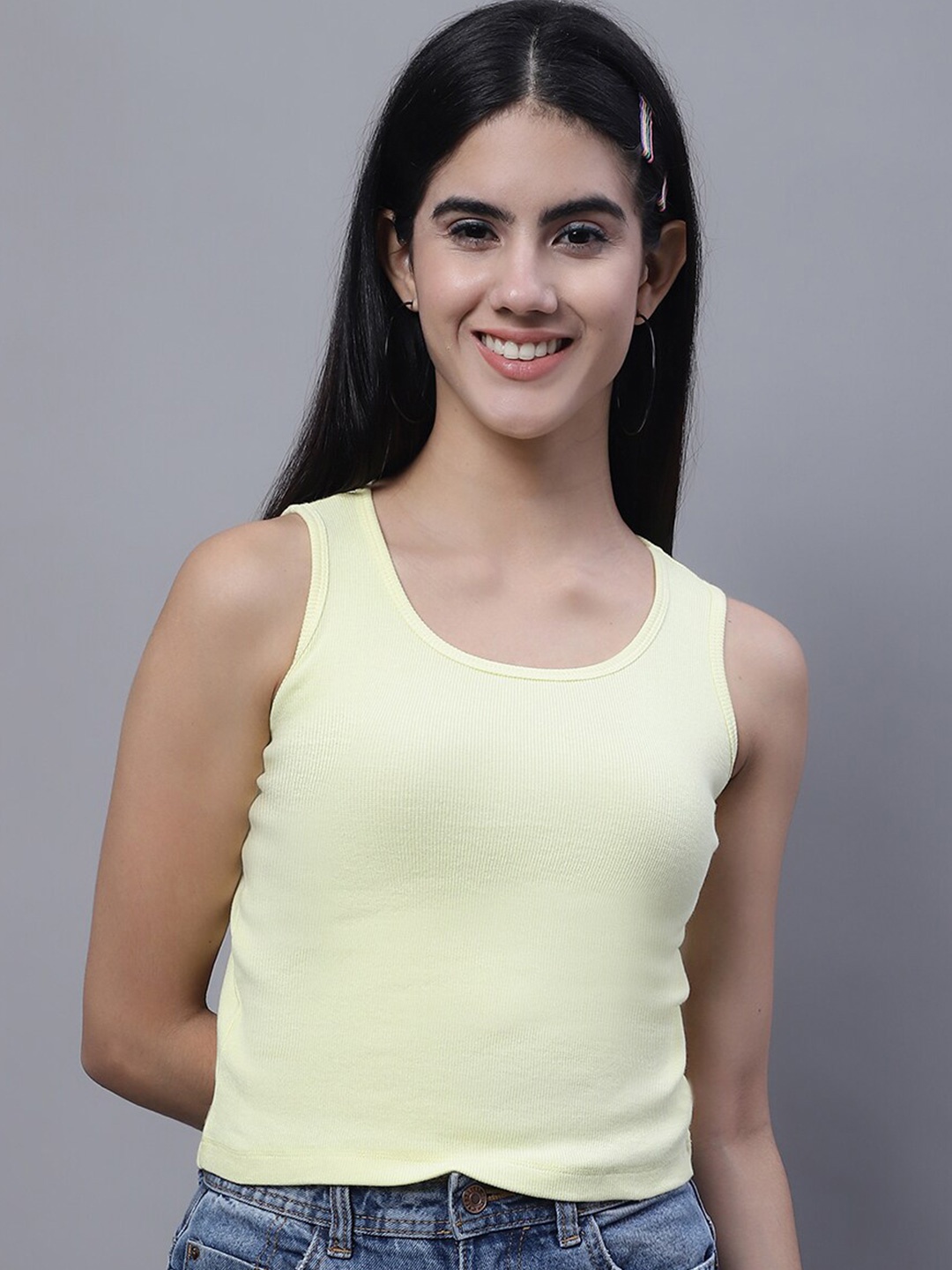 

FBAR Round Neck Sleeveless Cotton Tank Top, Yellow