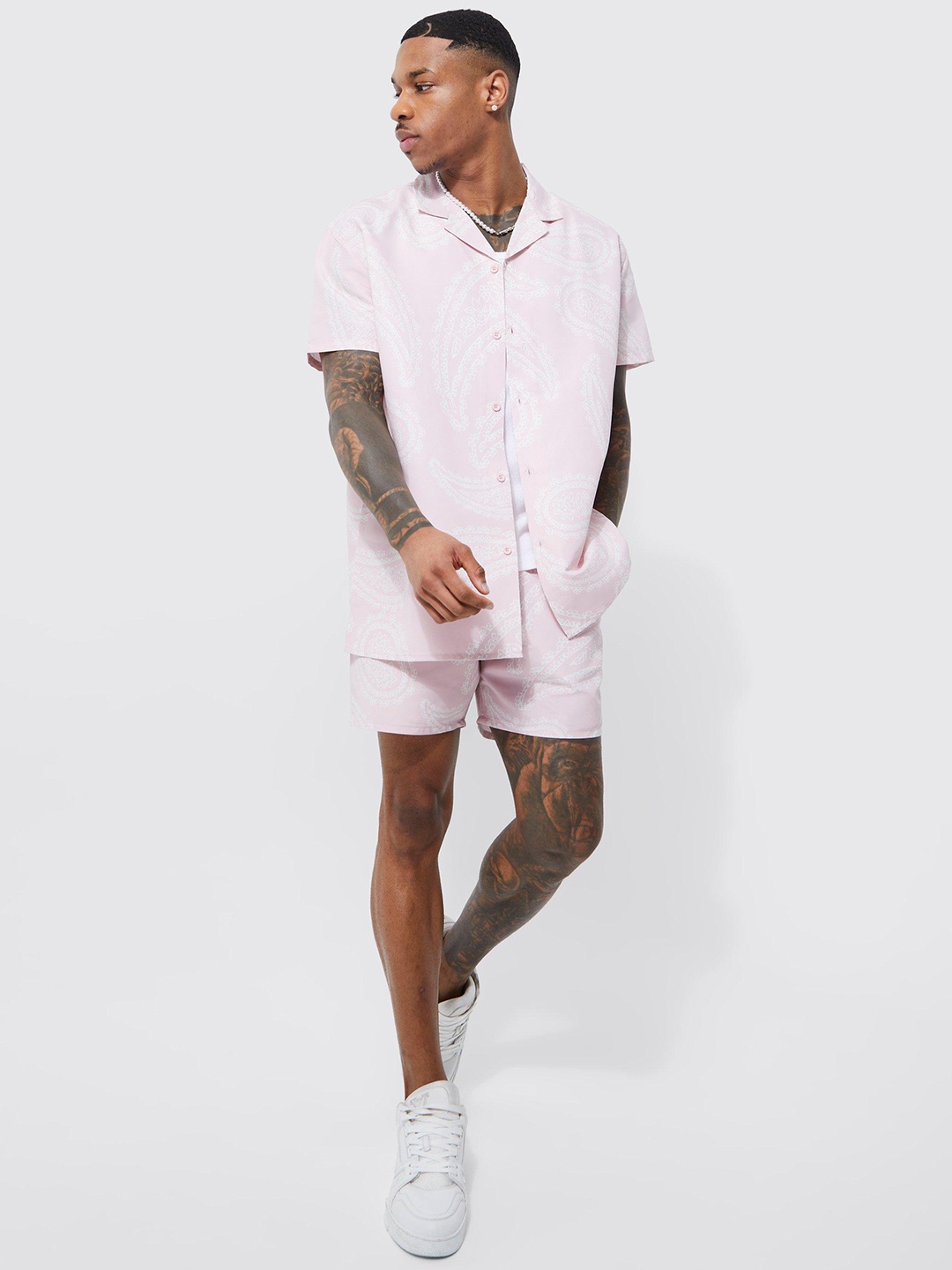 

boohooMAN Ethnic Printed Co-Ord Set, Pink