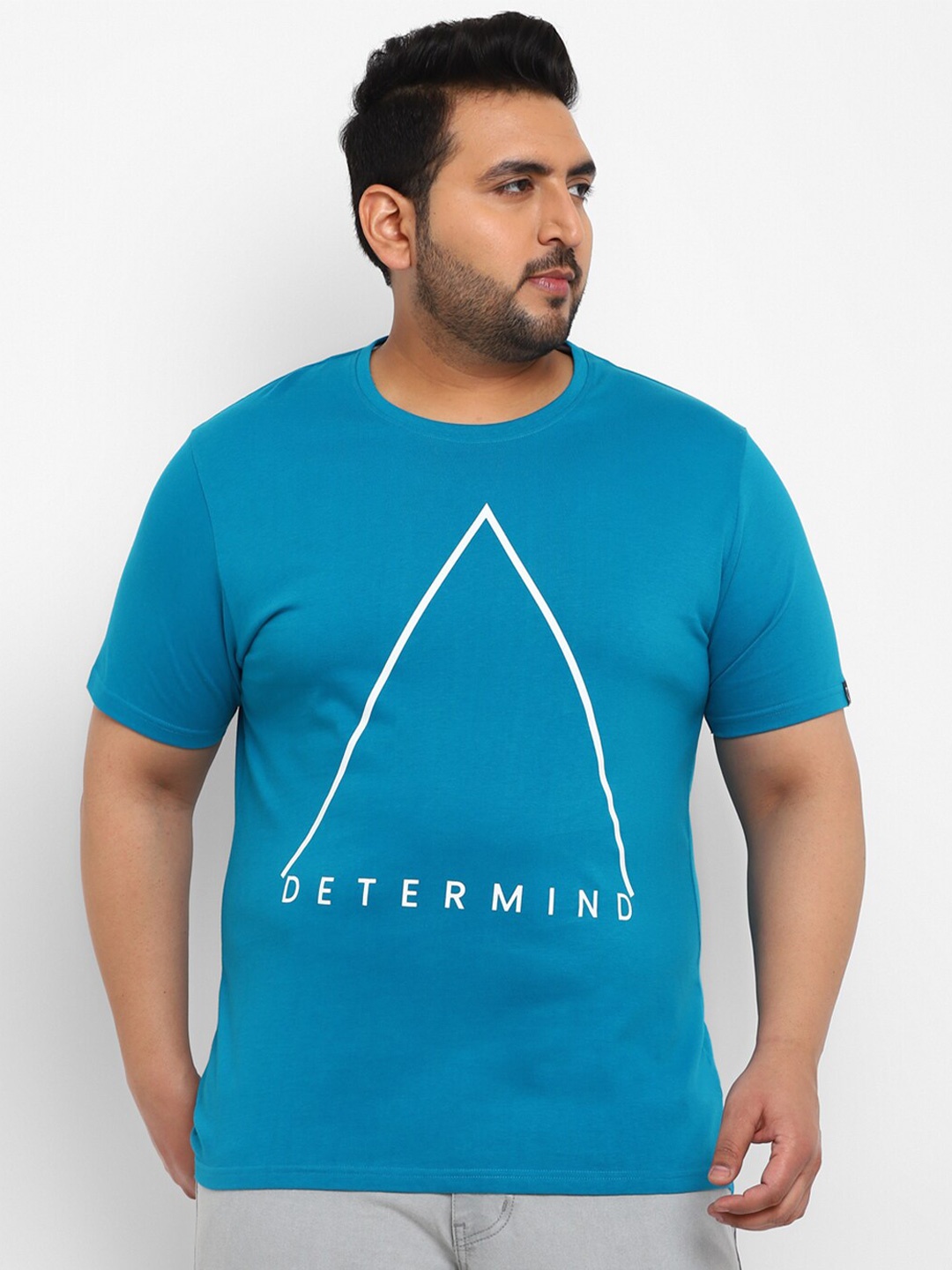 Urbano Plus Typography Printed Pure Cotton T-shirt, Blue