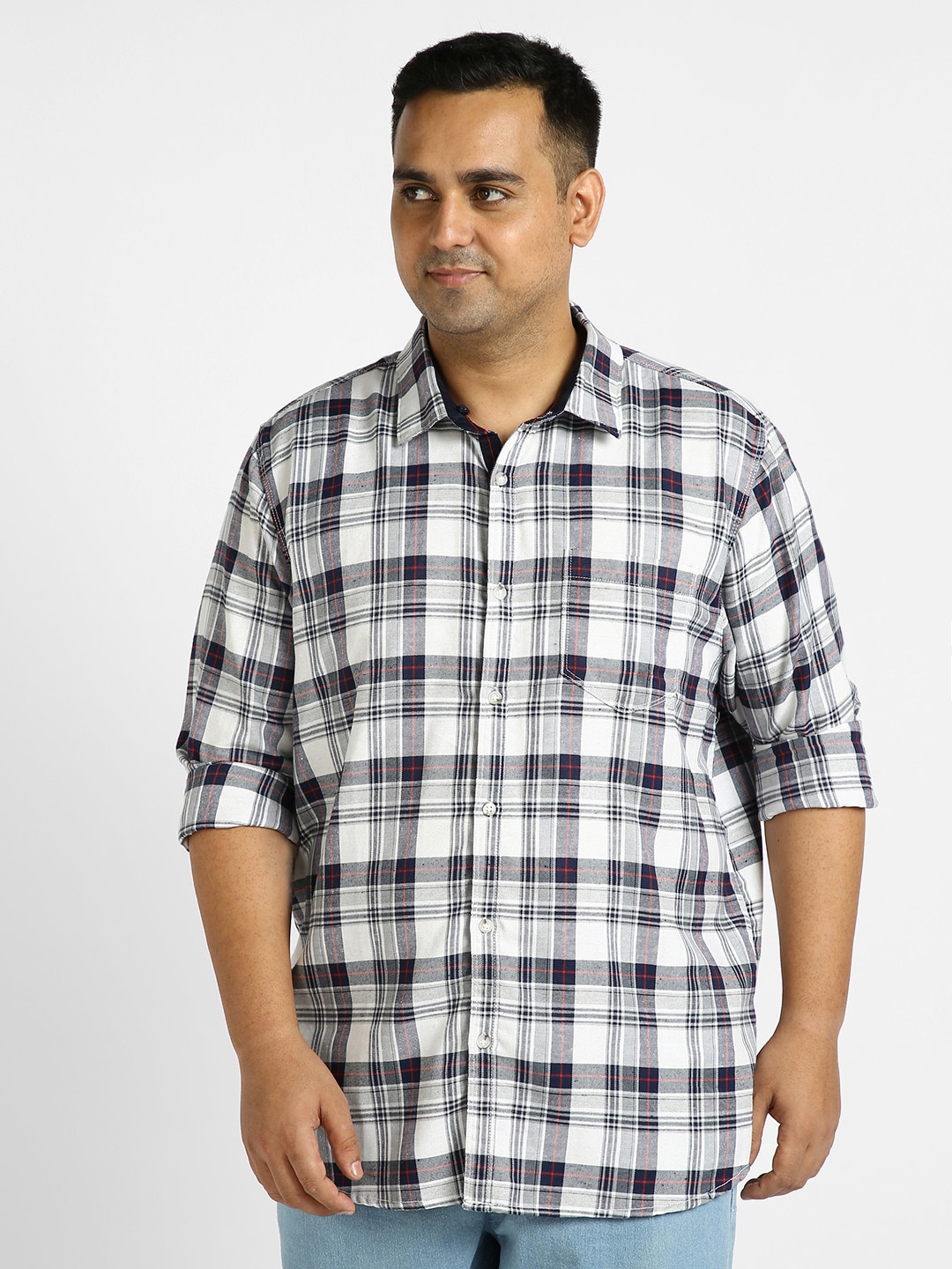 

Urbano Plus Plus Size Tartan Checked Casual Shirt, White