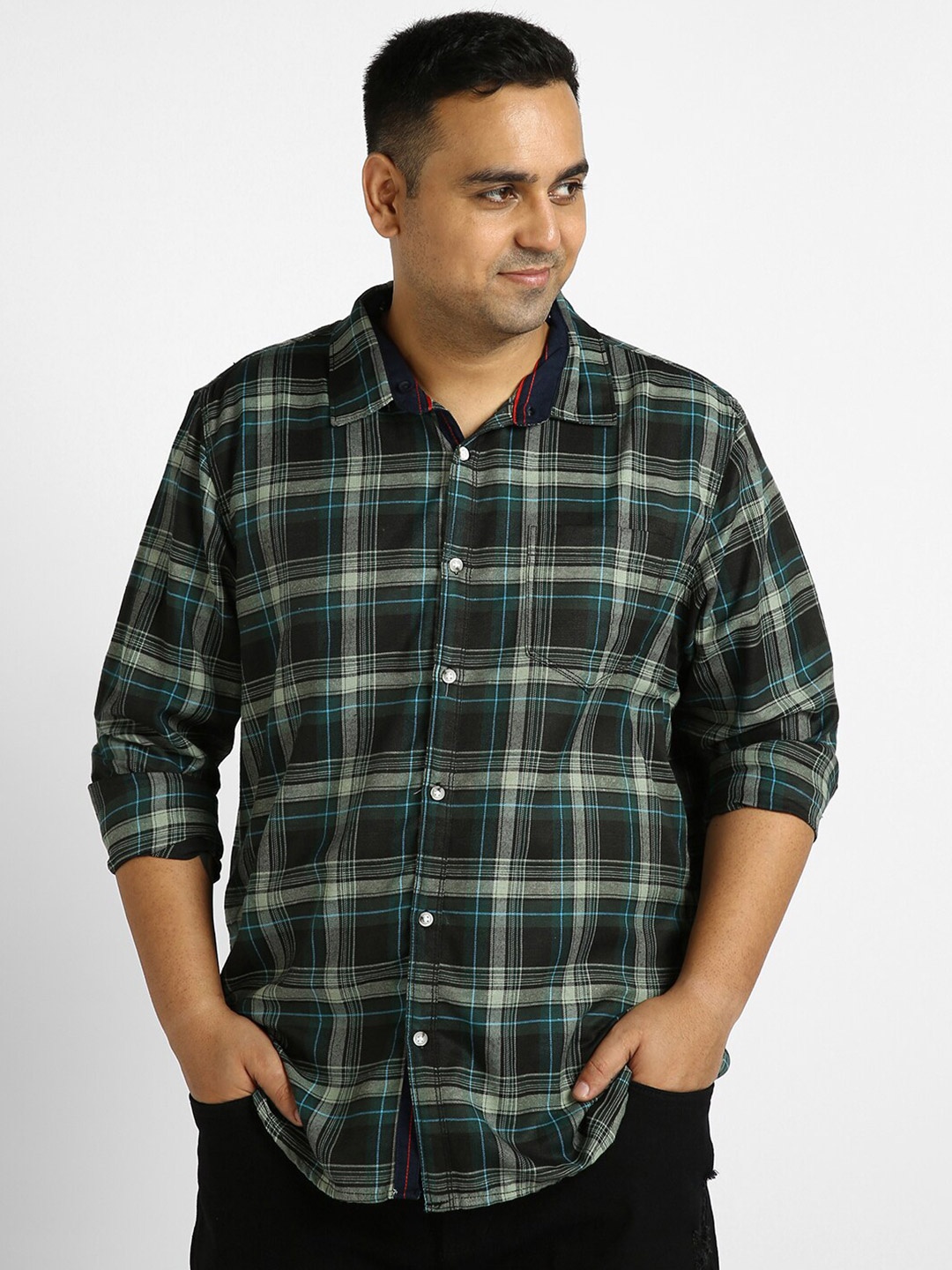 

Urbano Plus Plus Size Tartan Checked Casual Shirt, Green