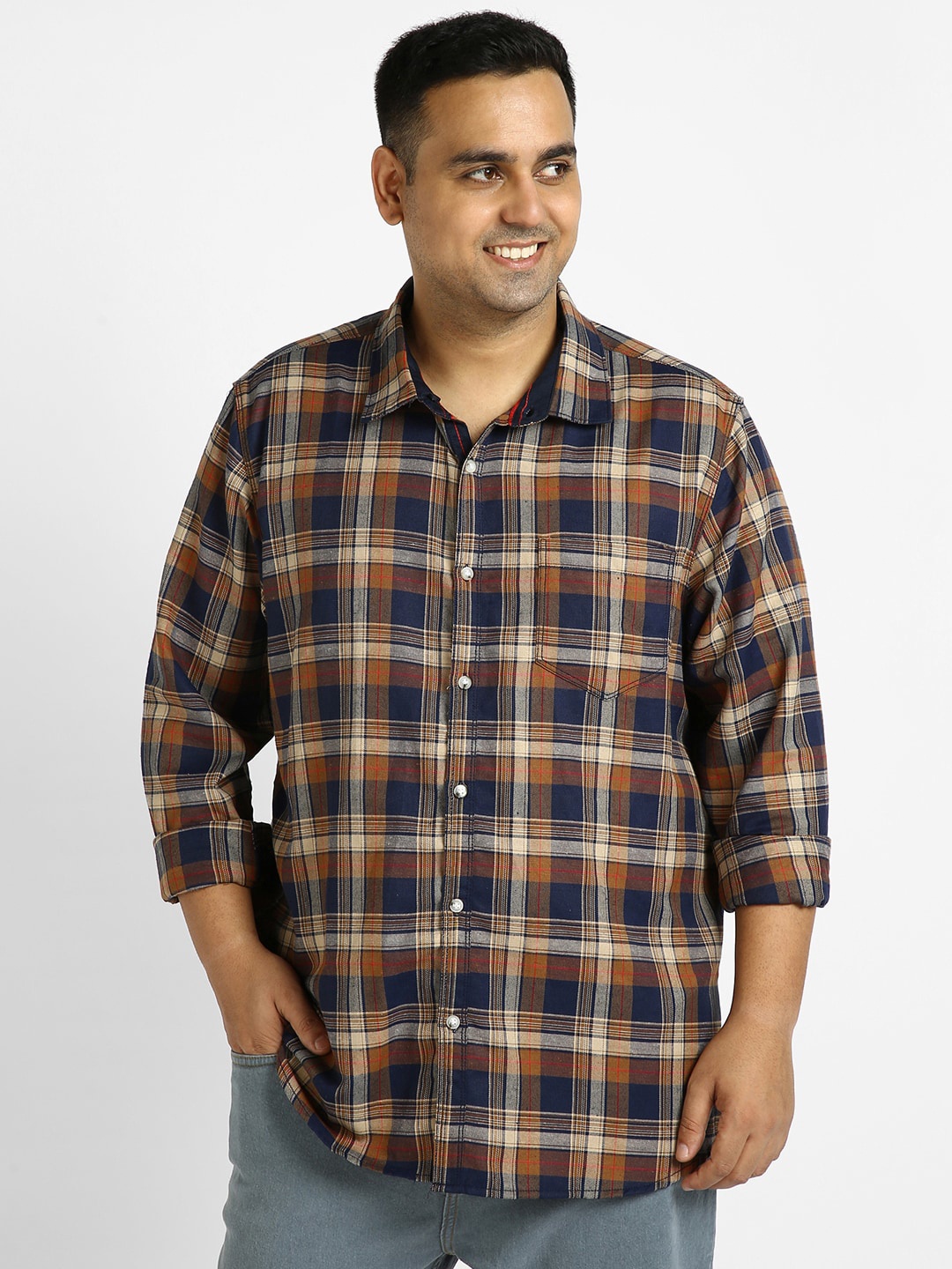

Urbano Plus Plus Size Tartan Checked Casual Shirt, Orange