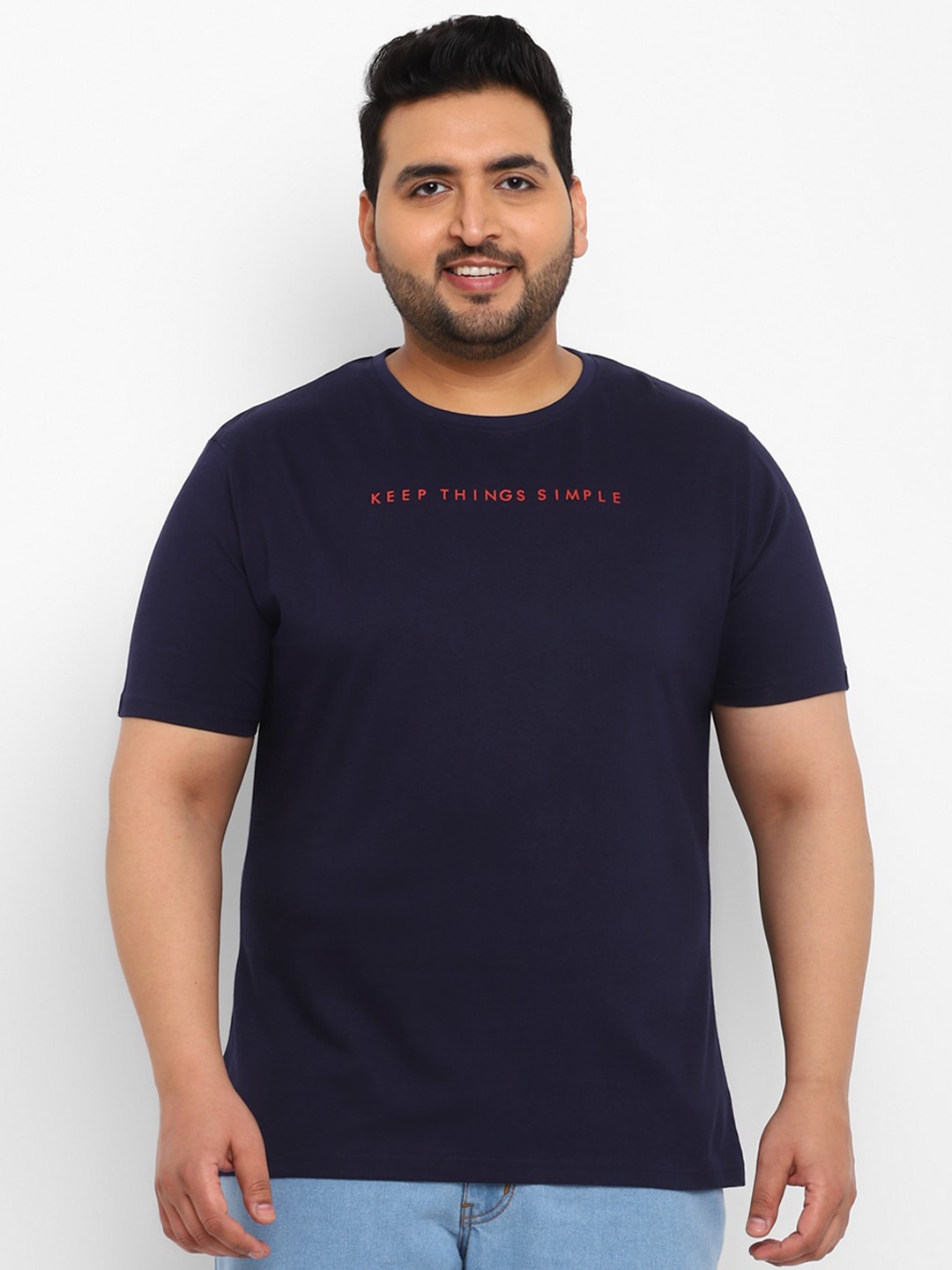 

Urbano Plus Typography Printed Pure Cotton T-shirt, Navy blue