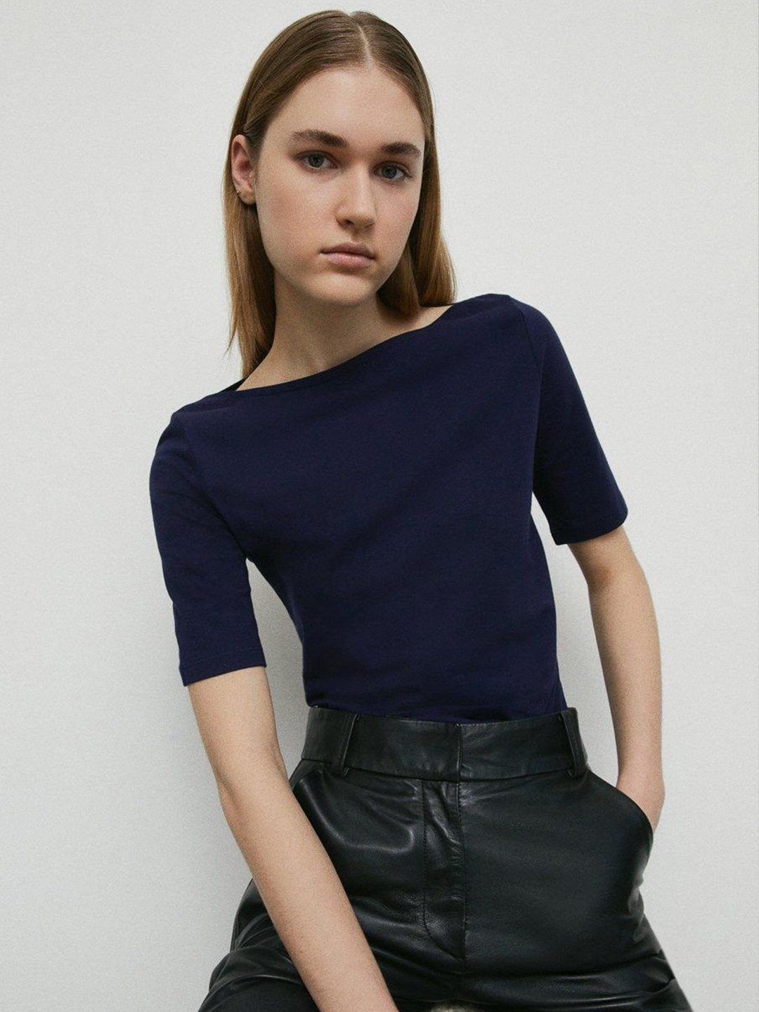 

WAREHOUSE Boat Neck T-shirt, Navy blue