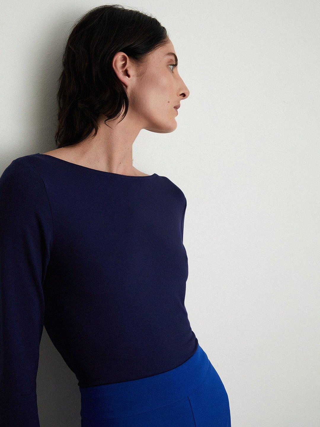 

WAREHOUSE Boat Neck T-shirt, Navy blue