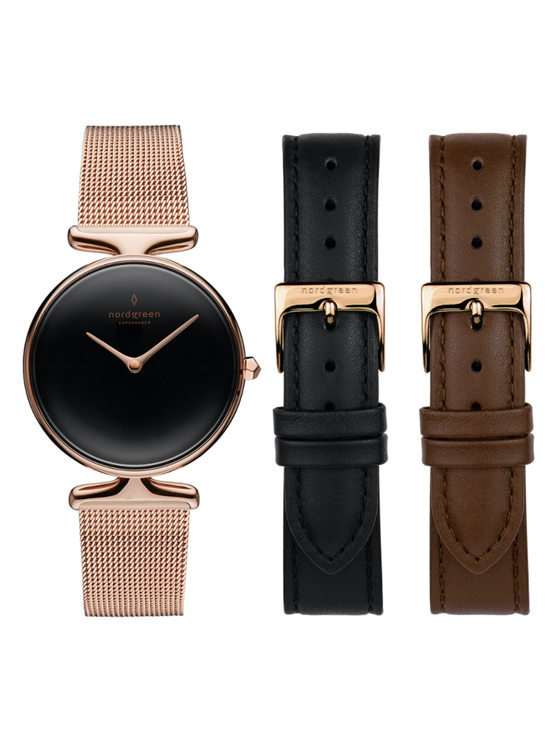 

Nordgreen Women Stainless Steel & Leather Straps Round Analogue Watch 5714205028932, Rose gold