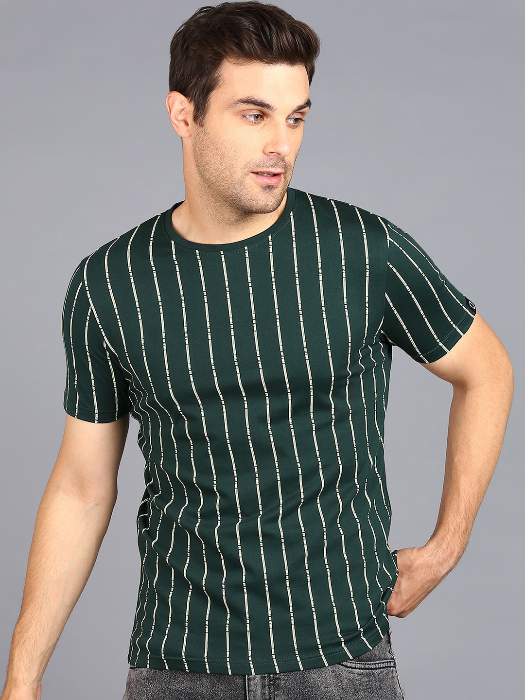 

Urbano Fashion Striped Pure Cotton Slim Fit T-shirt, Green