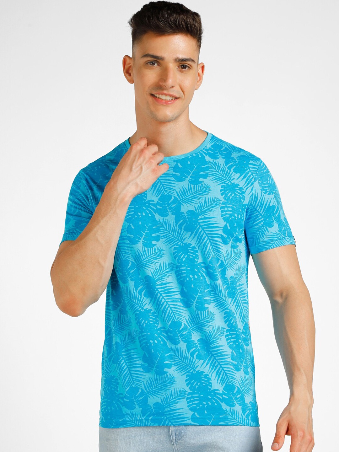 

Urbano Fashion Printed Tropical Slim Fit Pure Cotton T-shirt, Blue