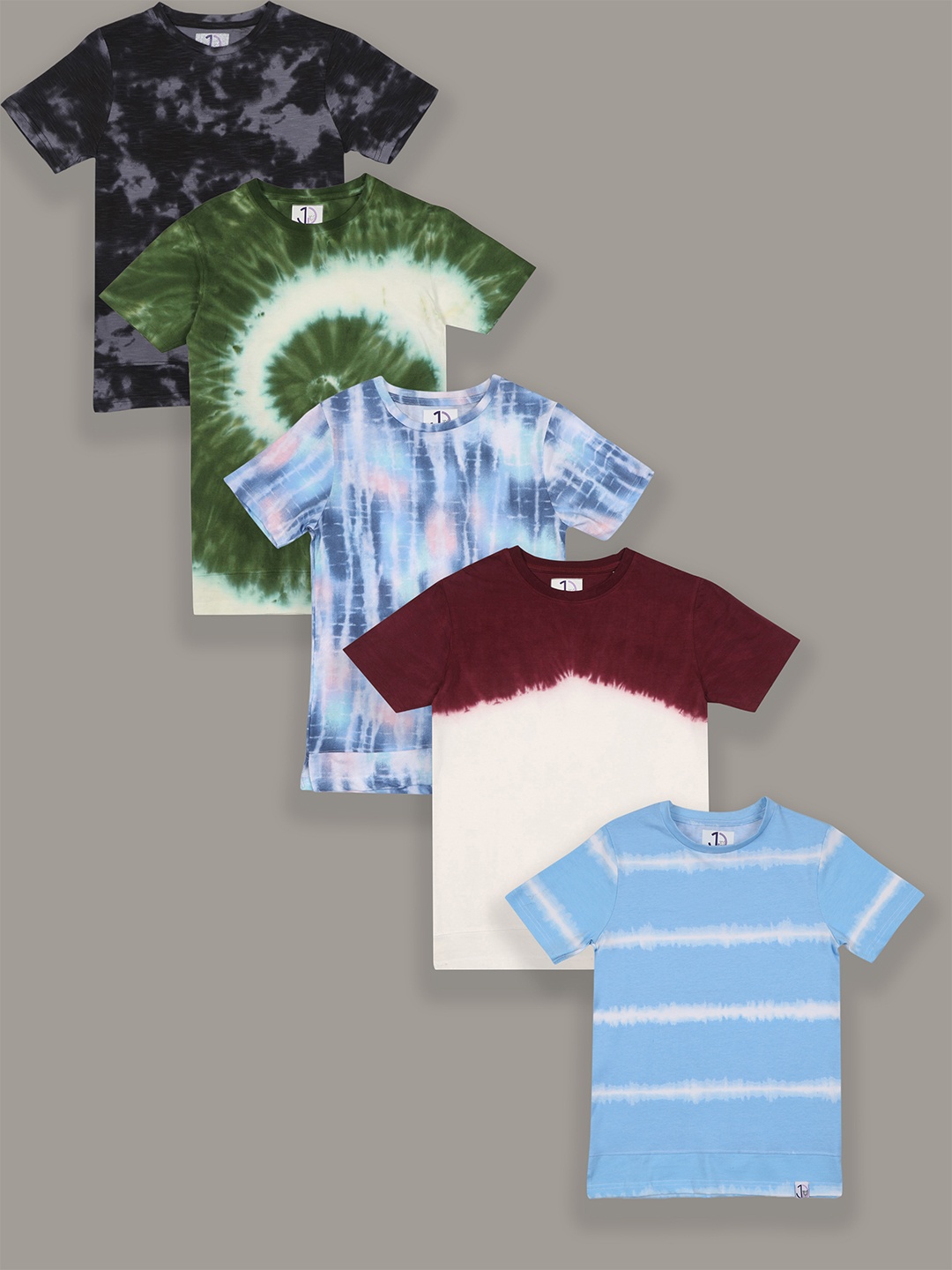 

Jumping Joey Boys Pack Of 5 Tie & Dyed Pure Cotton T-shirt, Blue