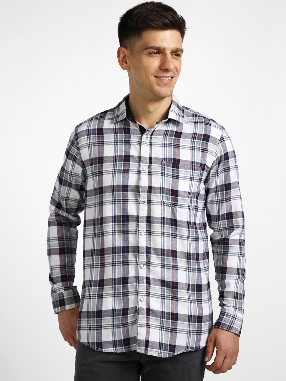 

Urbano Fashion Slim Fit Tartan Checked Casual Shirt, White