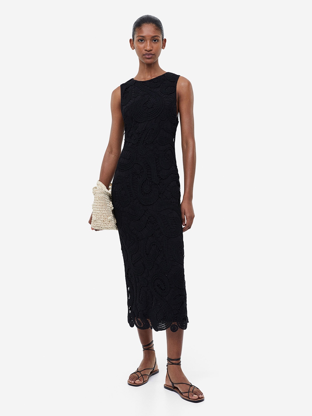 

H&M Crochet-Look Dress, Black