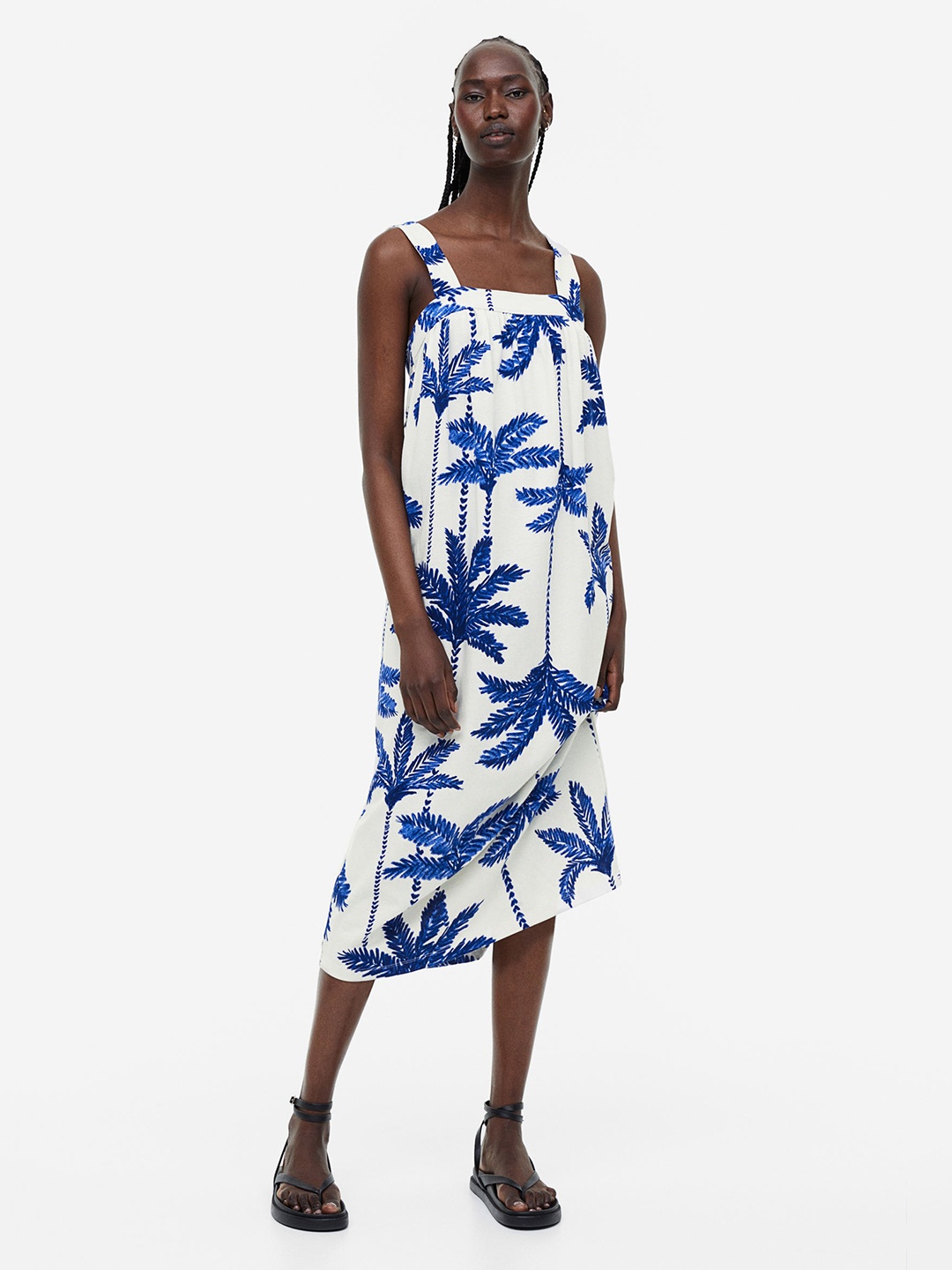 

H&M Pure Cotton Patterned Jersey Dress, Blue