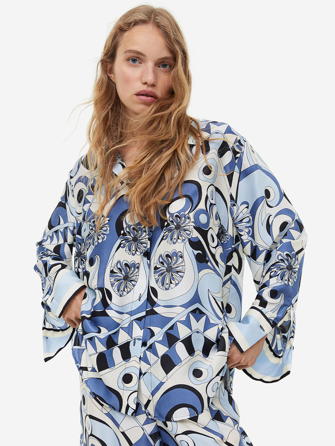 

H&M Patterned Satin Shirt, Blue