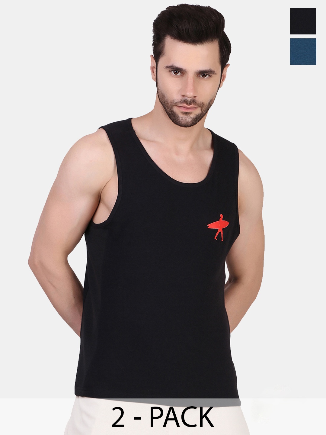 

FREECULTR Pack Of 2 Printed Anti Odor Anti Microbial Gym Vest, Black