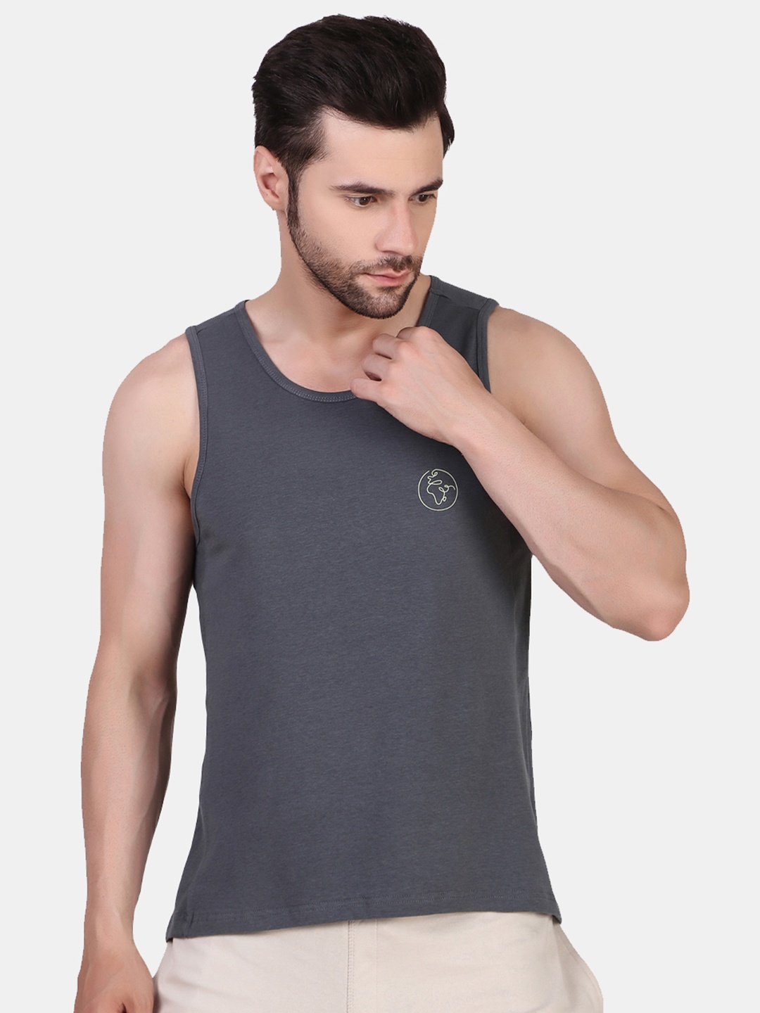 

FREECULTR Graphic Printed Anti Odor Anti Microbial Gym Vest, Charcoal