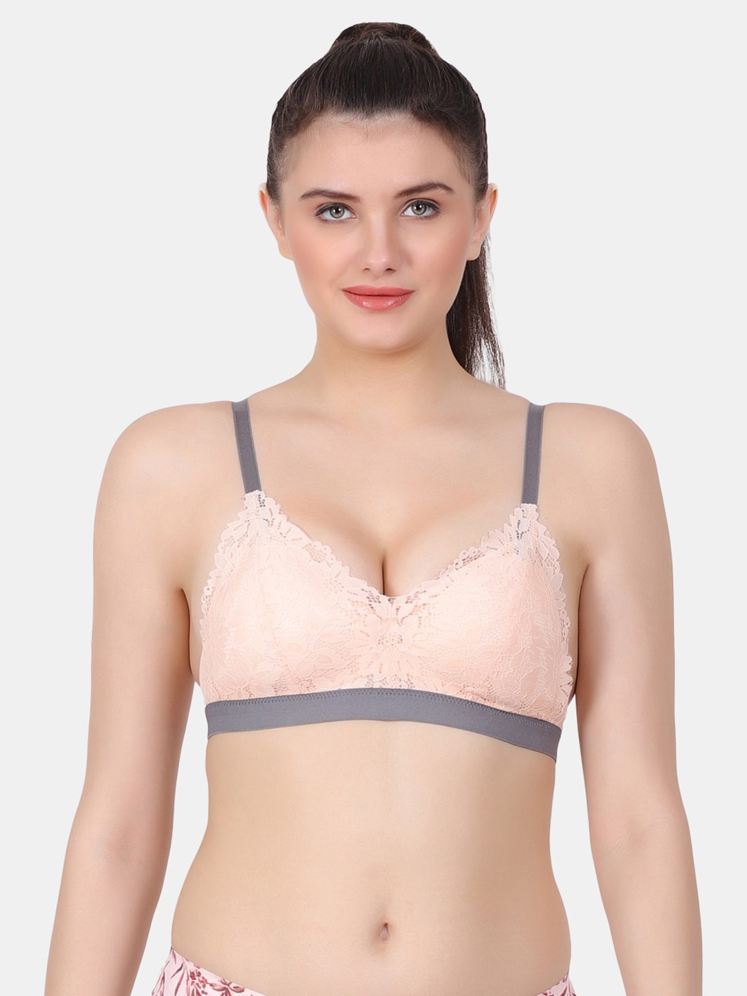 

Amour Secret Floral Bra Full Coverage Lightly Padded, Peach