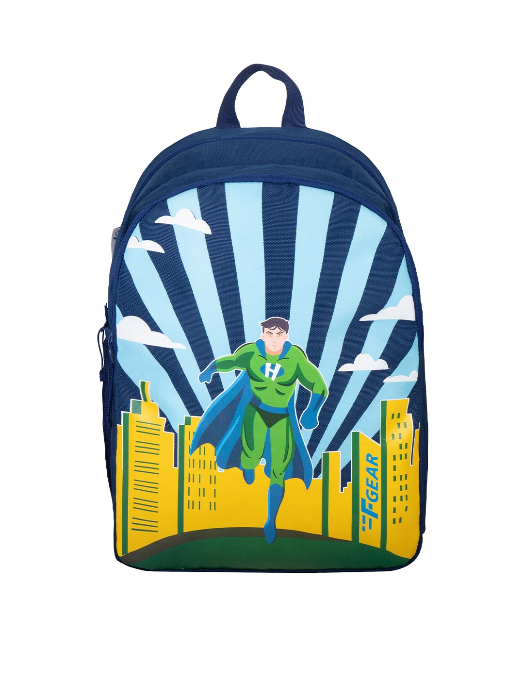 

F Gear Unisex Kids Graphic Printed Medium Padded Backpack, Navy blue