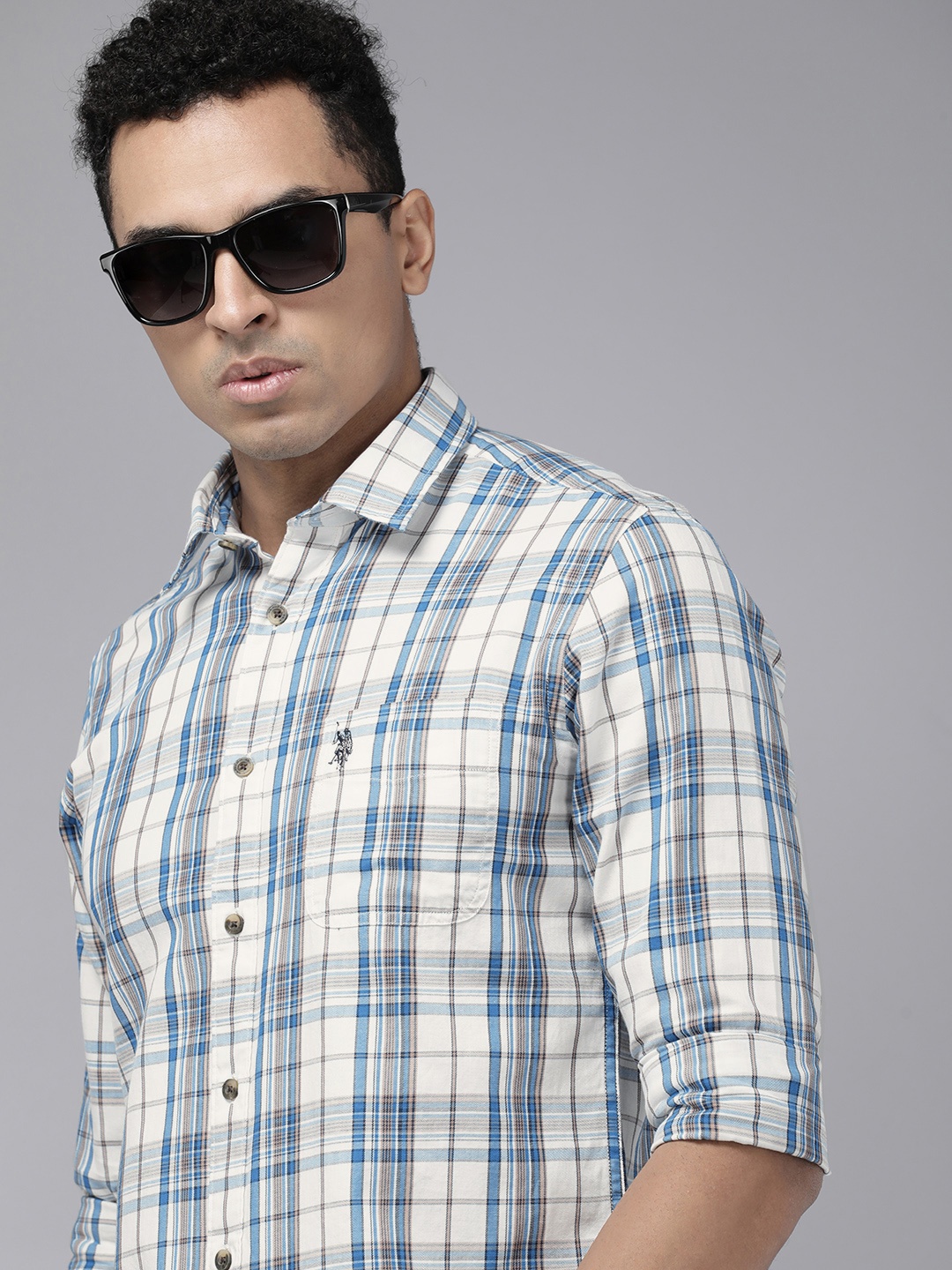 

U.S. Polo Assn. Denim Co. Pure Cotton Slim Fit Tartan Checked Casual Shirt, Blue