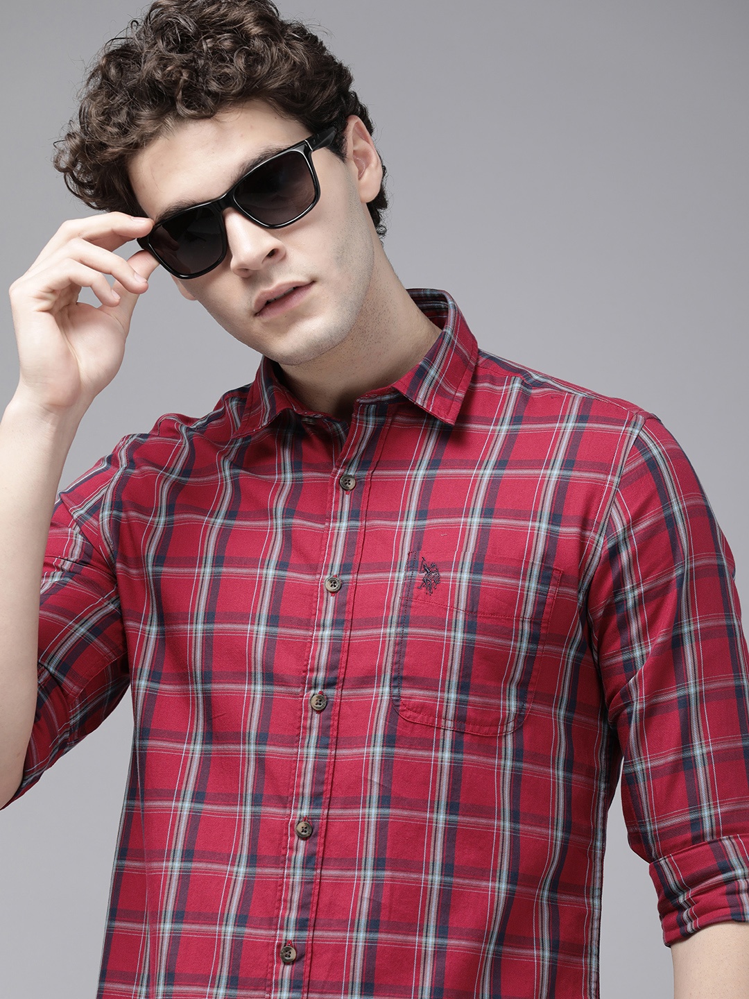 

U.S. Polo Assn. Denim Co. Pure Cotton Slim Fit Tartan Checked Casual Shirt, Red