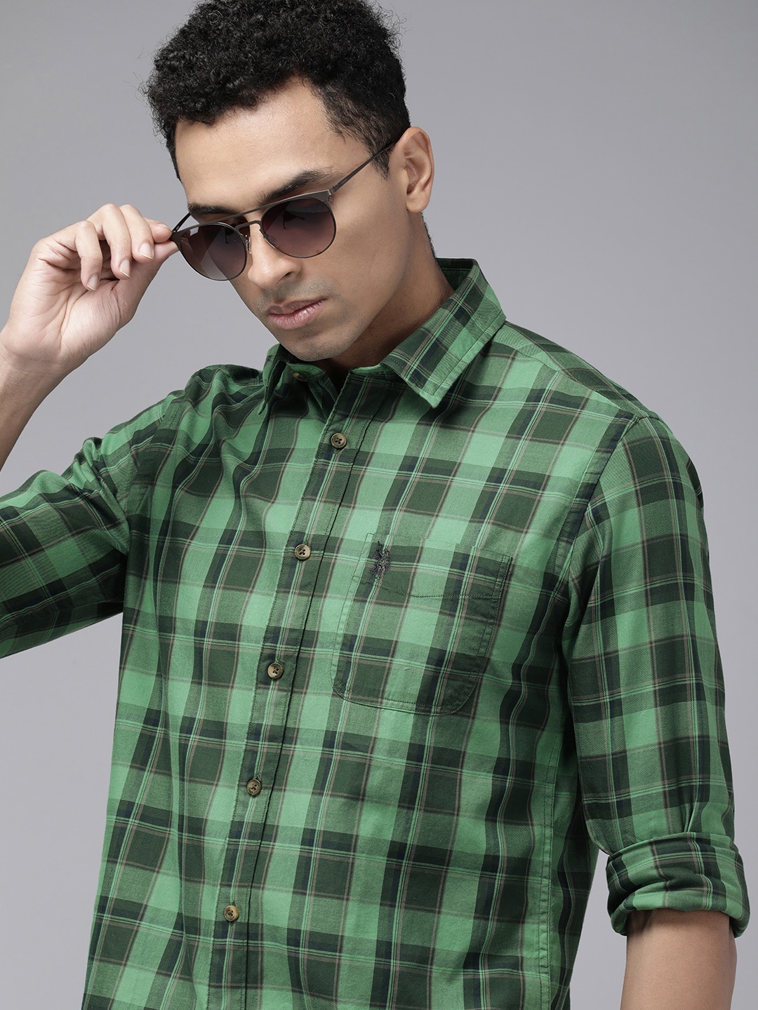 

U.S. Polo Assn. Denim Co. Pure Cotton Slim Fit Tartan Checked Casual Shirt, Green
