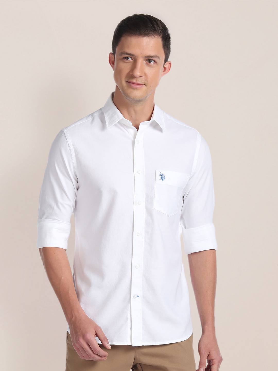 

U.S. Polo Assn. Premium Tailored Fit Pure Cotton Casual Shirt, White