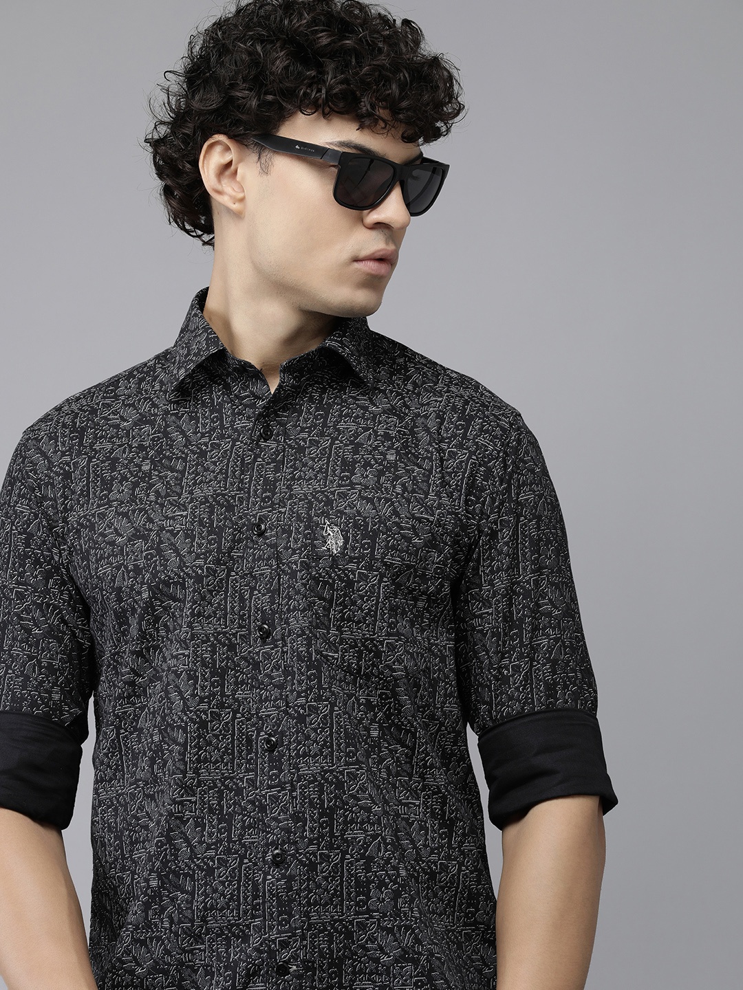 

U.S. Polo Assn. Pure Cotton Tailored Fit Printed Casual Shirt, Black