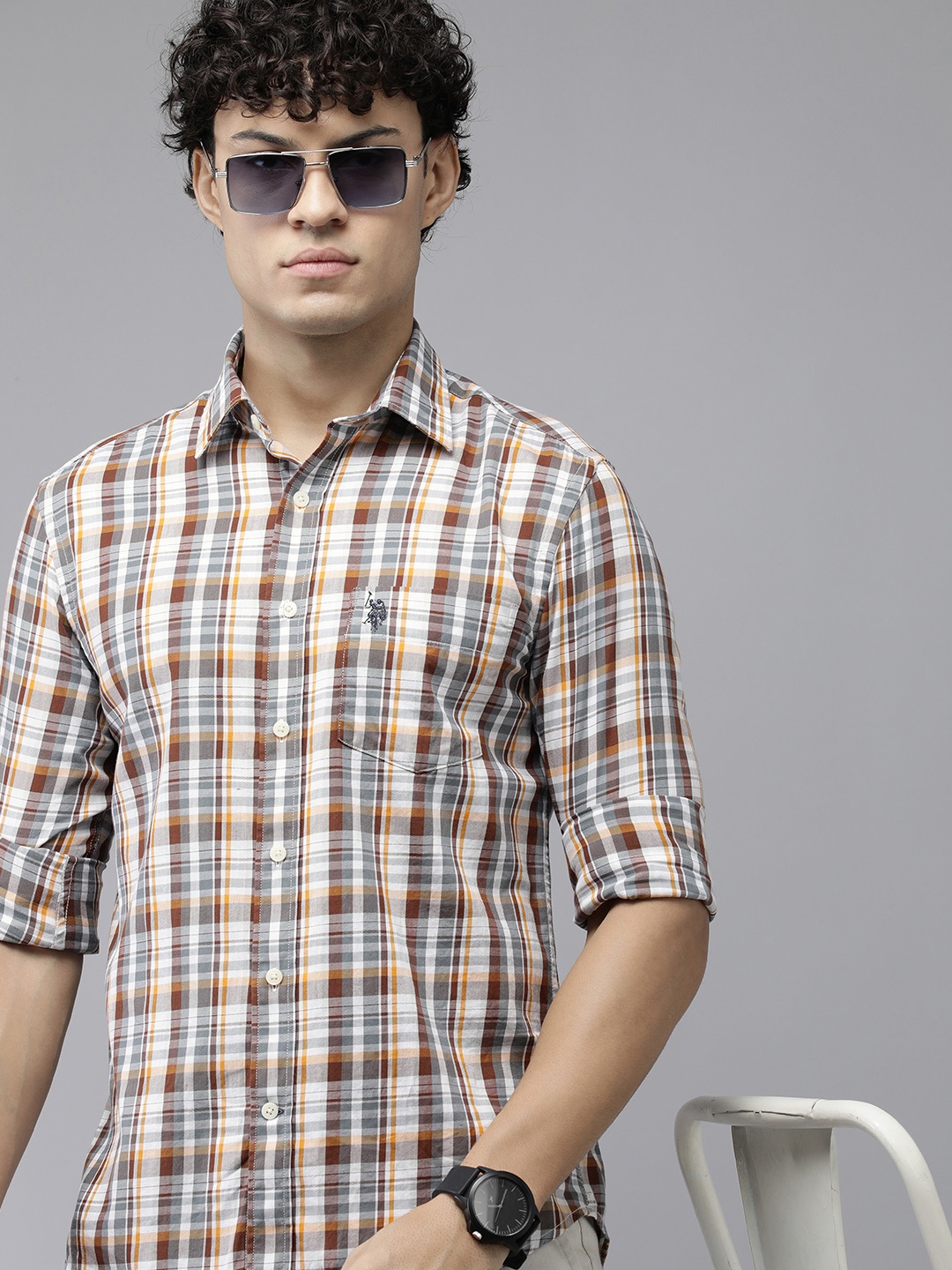 

U.S. Polo Assn. Pure Cotton Tailored Fit Checked Casual Shirt, Brown