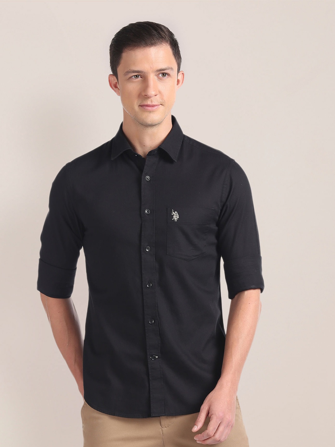

U.S. Polo Assn. Premium Tailored Fit Pure Cotton Casual Shirt, Black