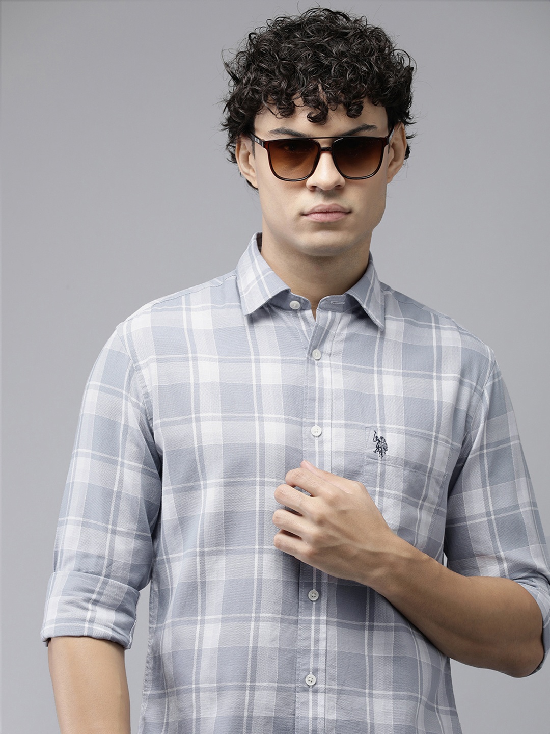 

U.S. Polo Assn. Pure Cotton Tailored Fit Tartan Checked Casual Shirt, Grey