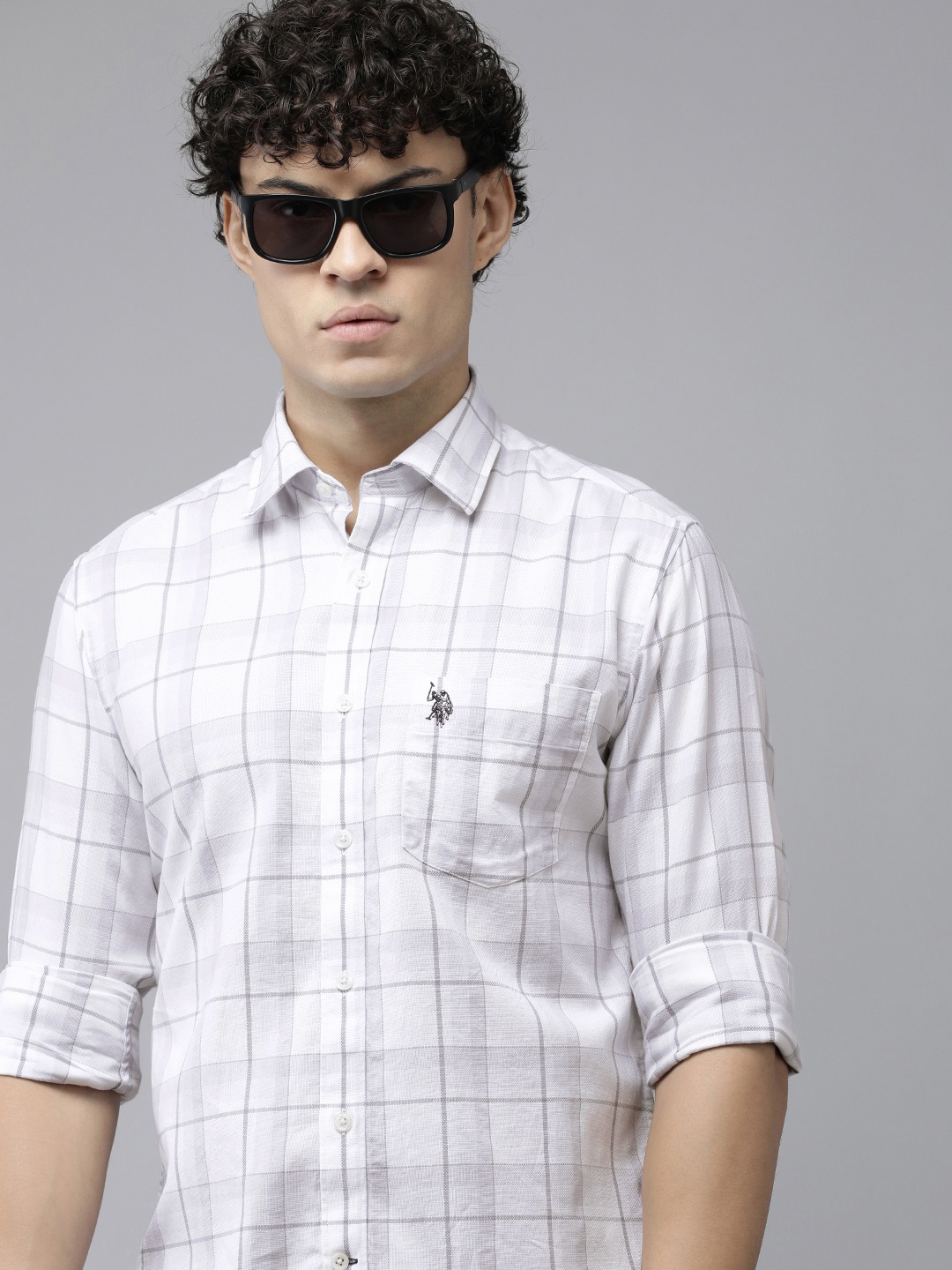 

U.S. Polo Assn. Premium Tailored Fit Checked Pure Cotton Casual Shirt, White